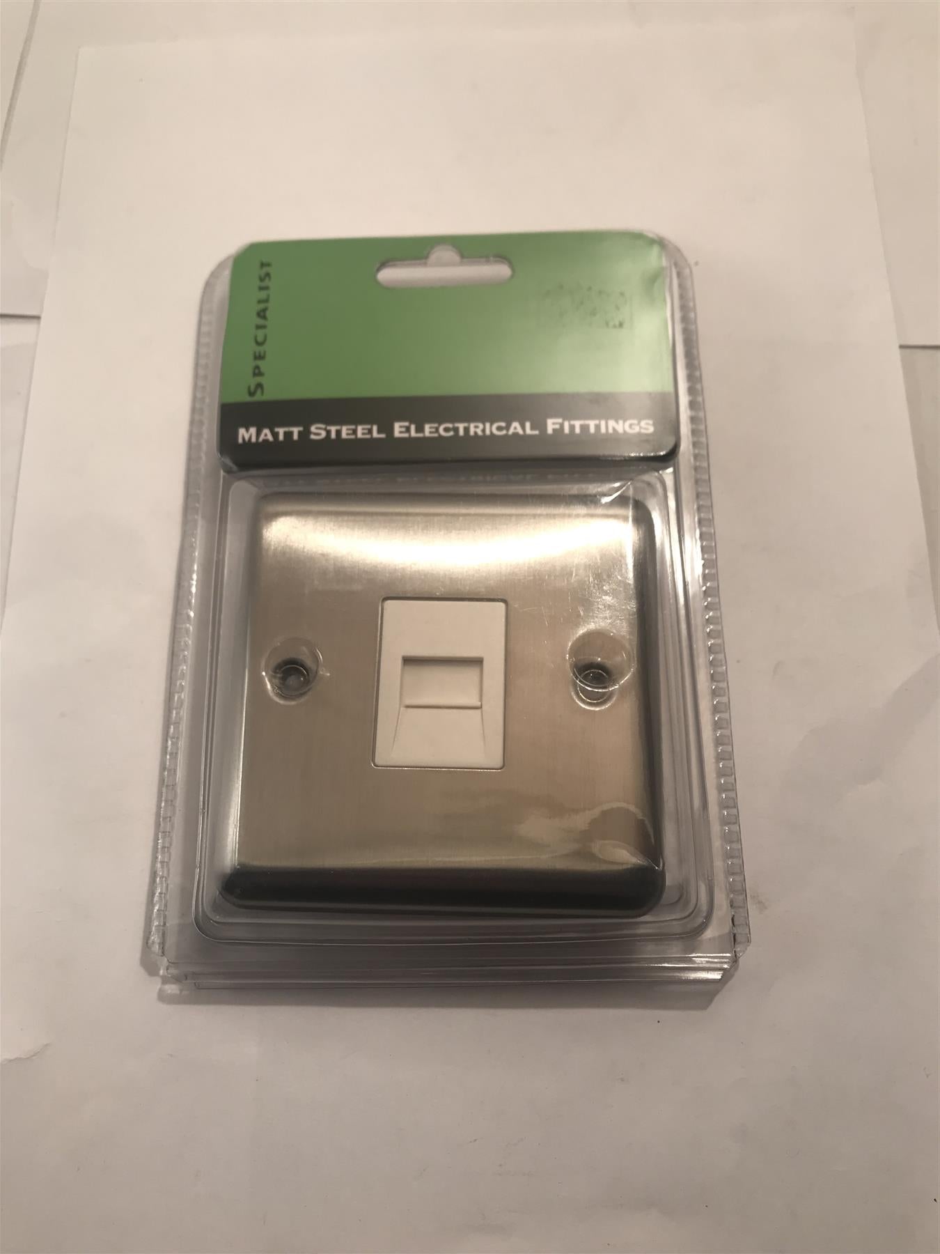 Specialist 1 Gang Phone Socket Slave Satin Chrome White Insert  SEMS28W