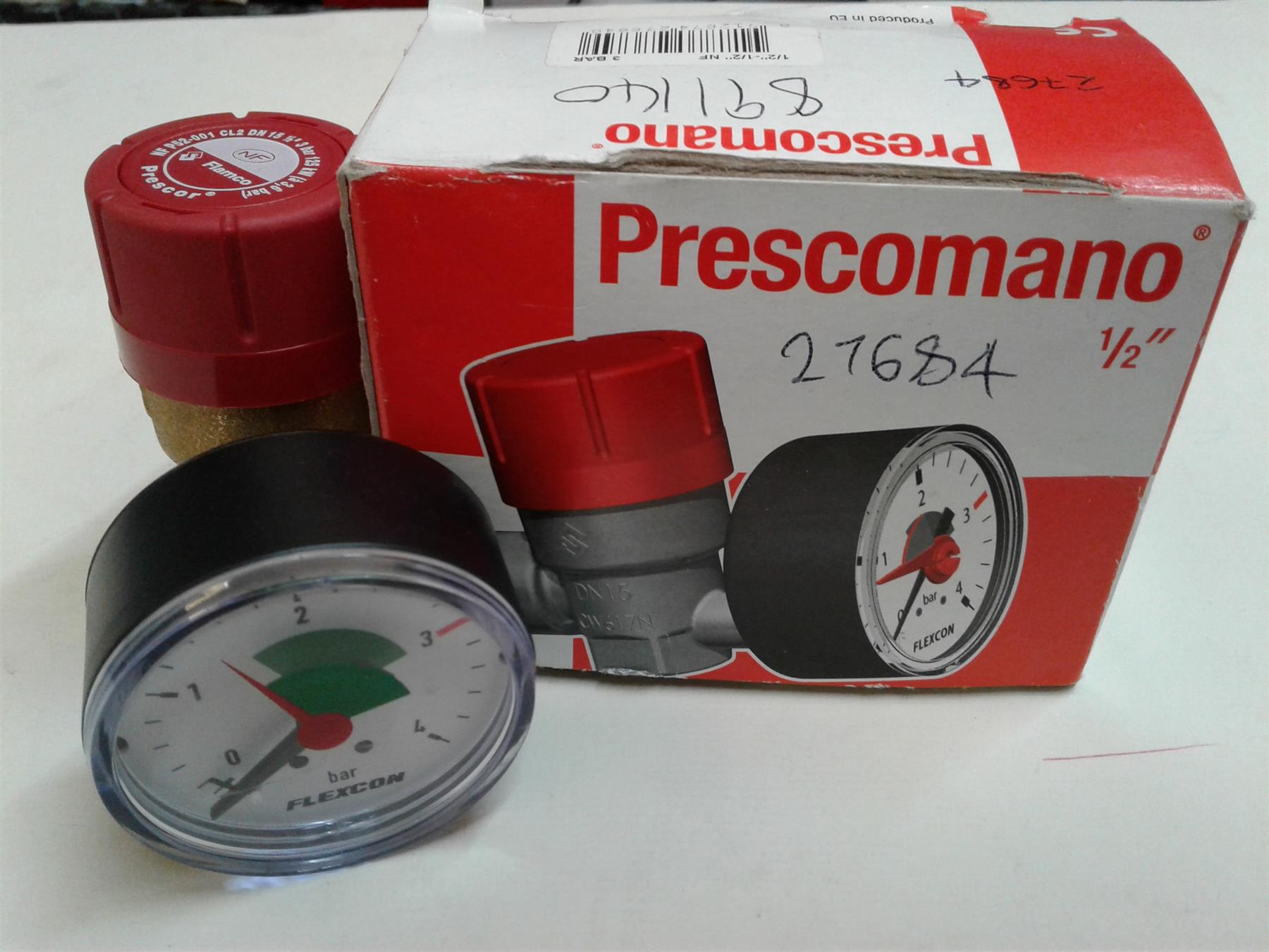 NEW Flamco Prescor 1/2NF 3 Bar Safety Valve FLEXCON Gauge 27684
