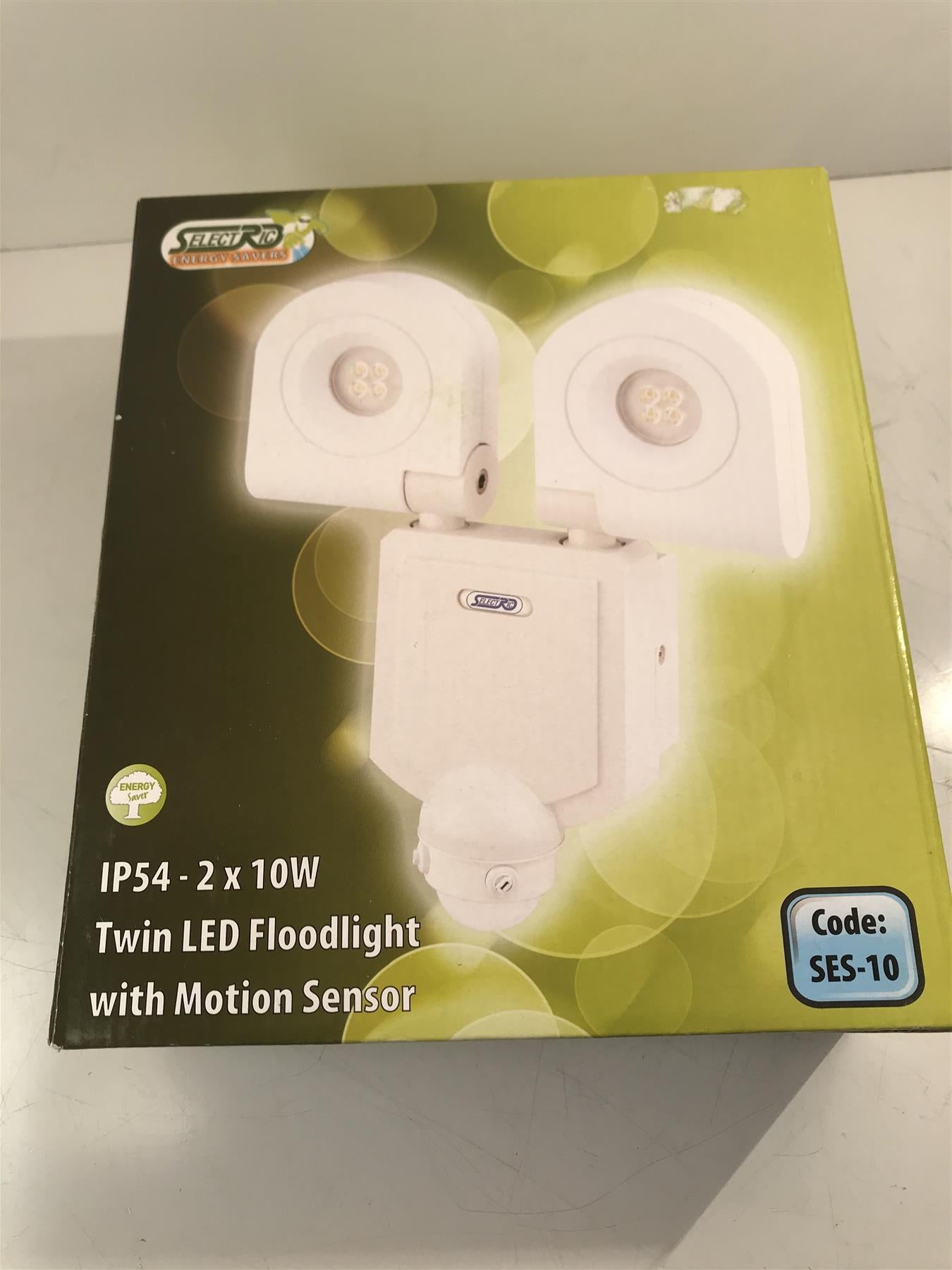 Selectric SES-10 IP54 2 x 10W Twin LED Floodlight with motion sensor White