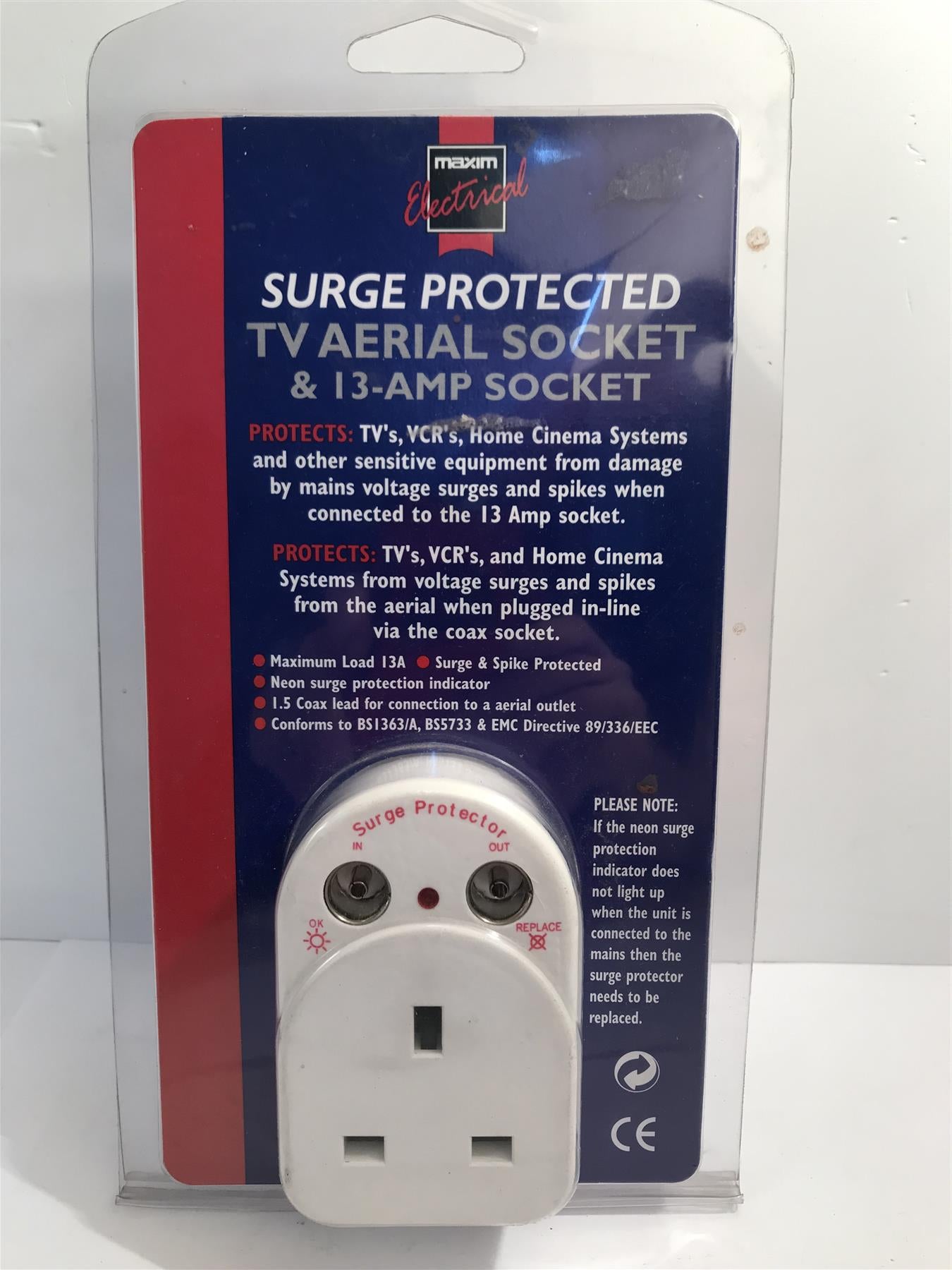 Surge Protected TV Aerial Socket & 13 Amp Socket  MX 21-23