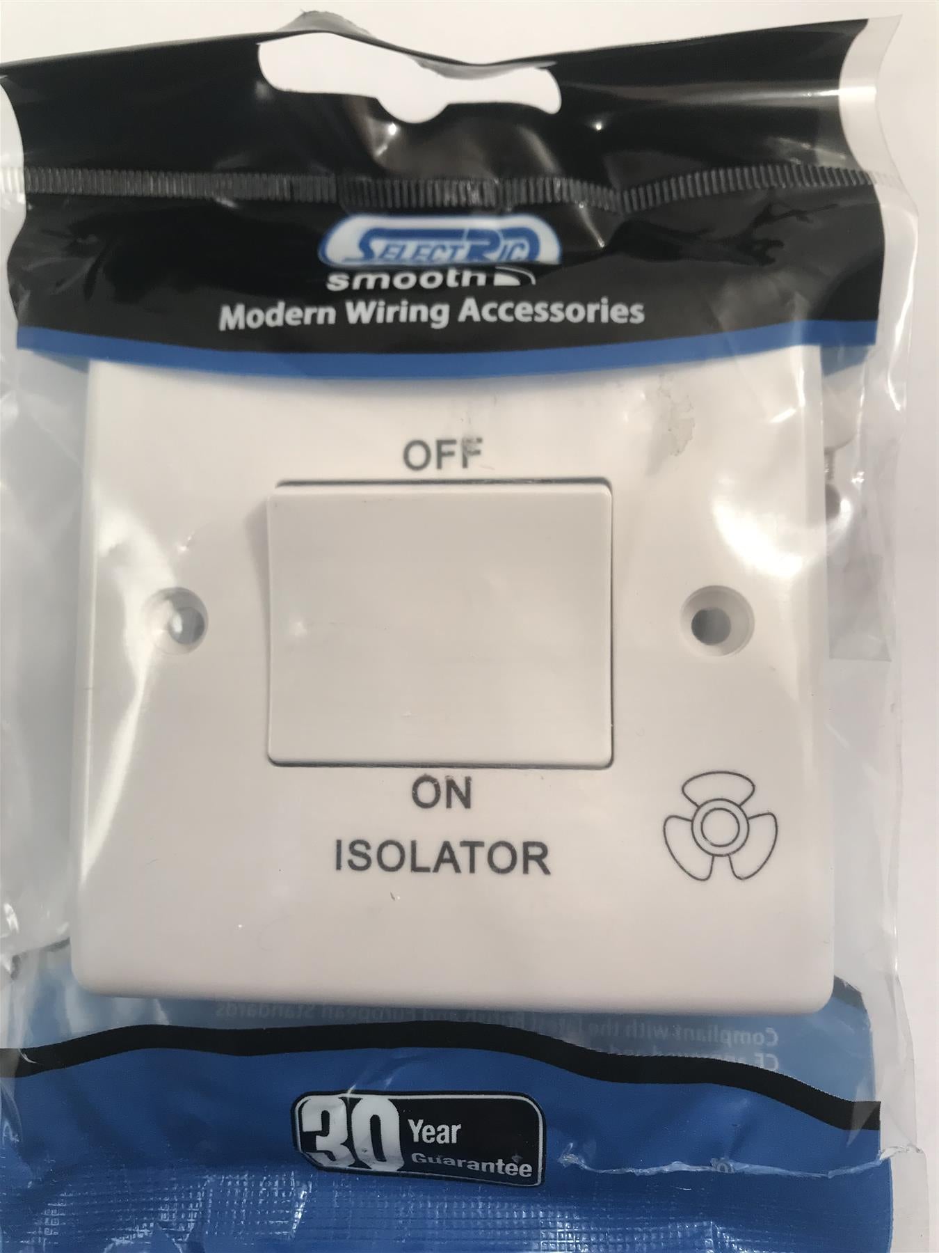 Selectric Smooth  10a 3 Pole Fan Isolator Plate Switch SSL508