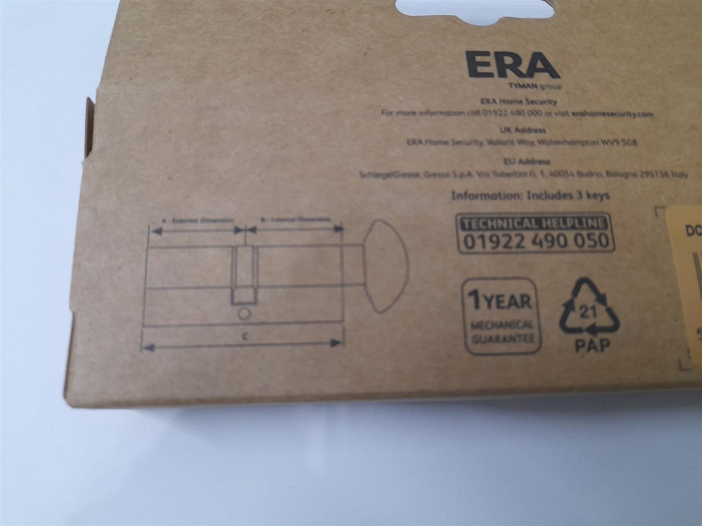 ERA THUMB TURN EURO 6PIN CYLINDER DOOR LOCK 40/40 SATIN