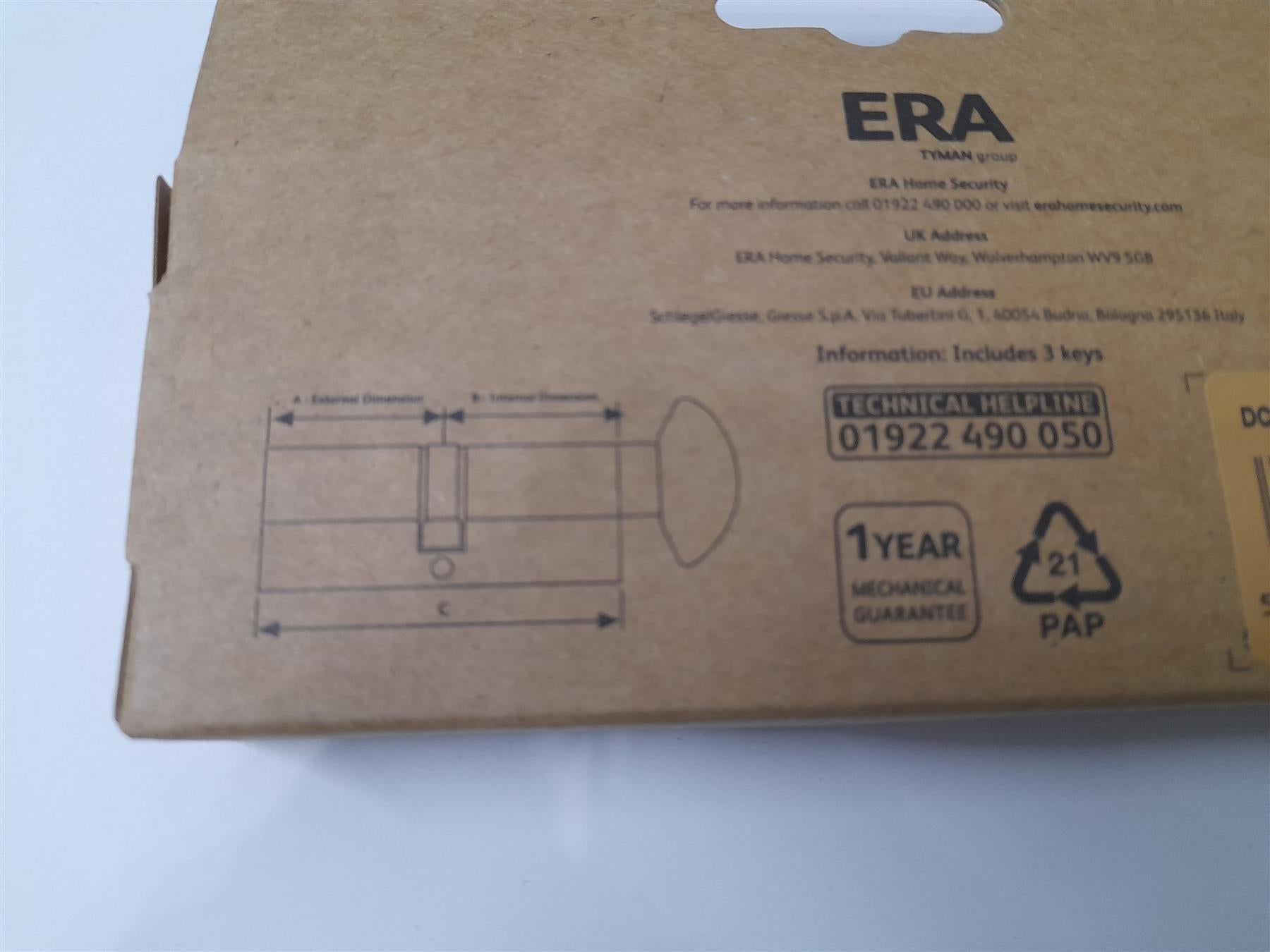 ERA THUMB TURN EURO 6PIN CYLINDER DOOR LOCK 40/40 SATIN