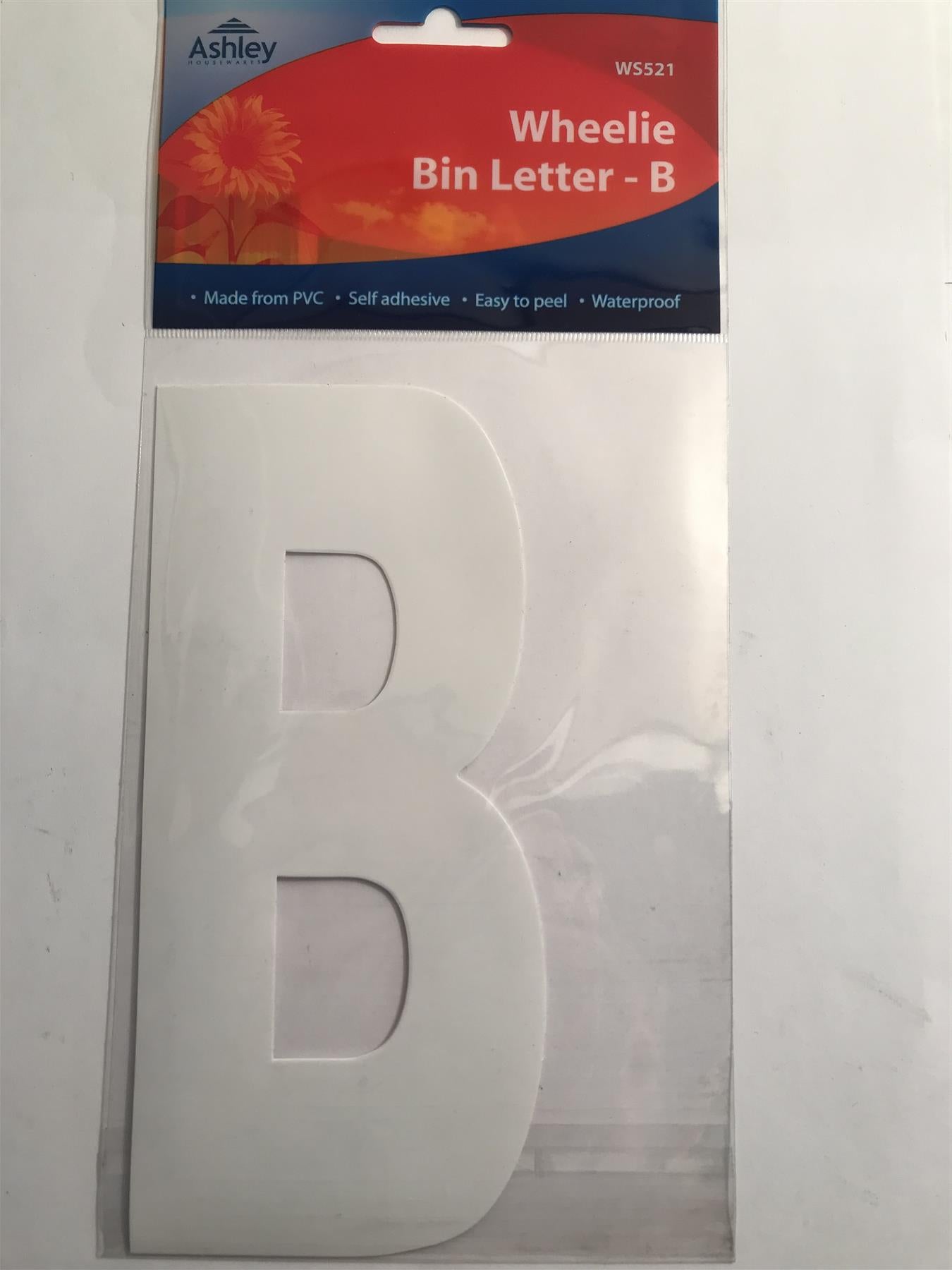 Ashley 2 Pack White Self Adhesive Wheelie Bin Sticker Letter B  WS521