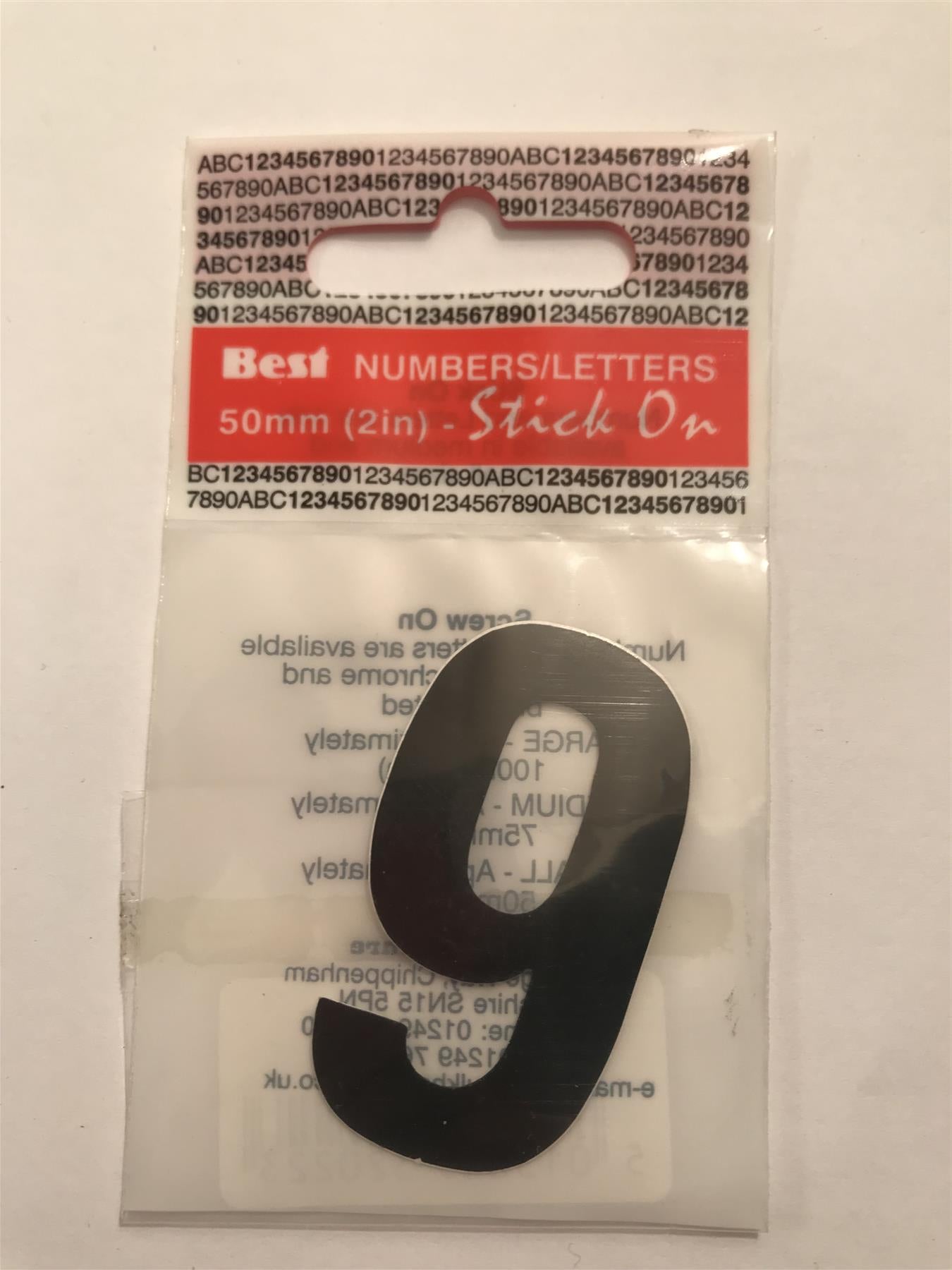Black Number 9 Self Adhesive 1" x 2"