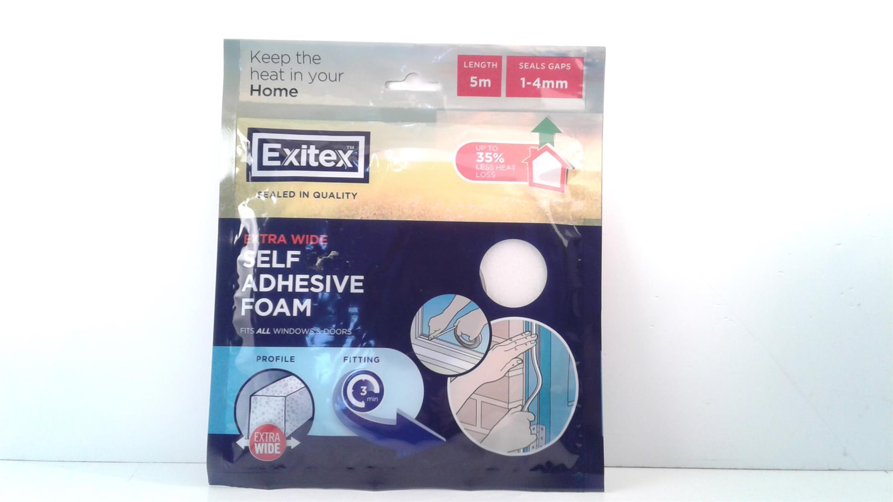 Exitex 5m 1- 4mm White Self Adesive Foam Fits all Doors & Windows