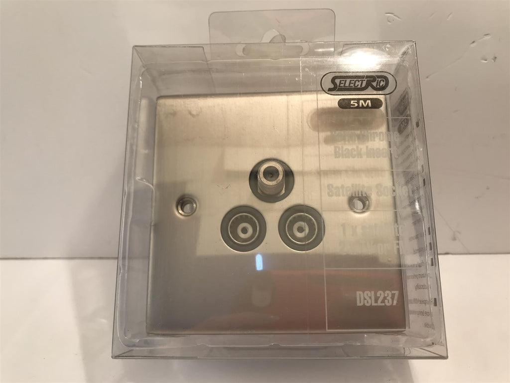Selectric 5M Satin Chrome Black Insert Satellite & TV Socket DSL237