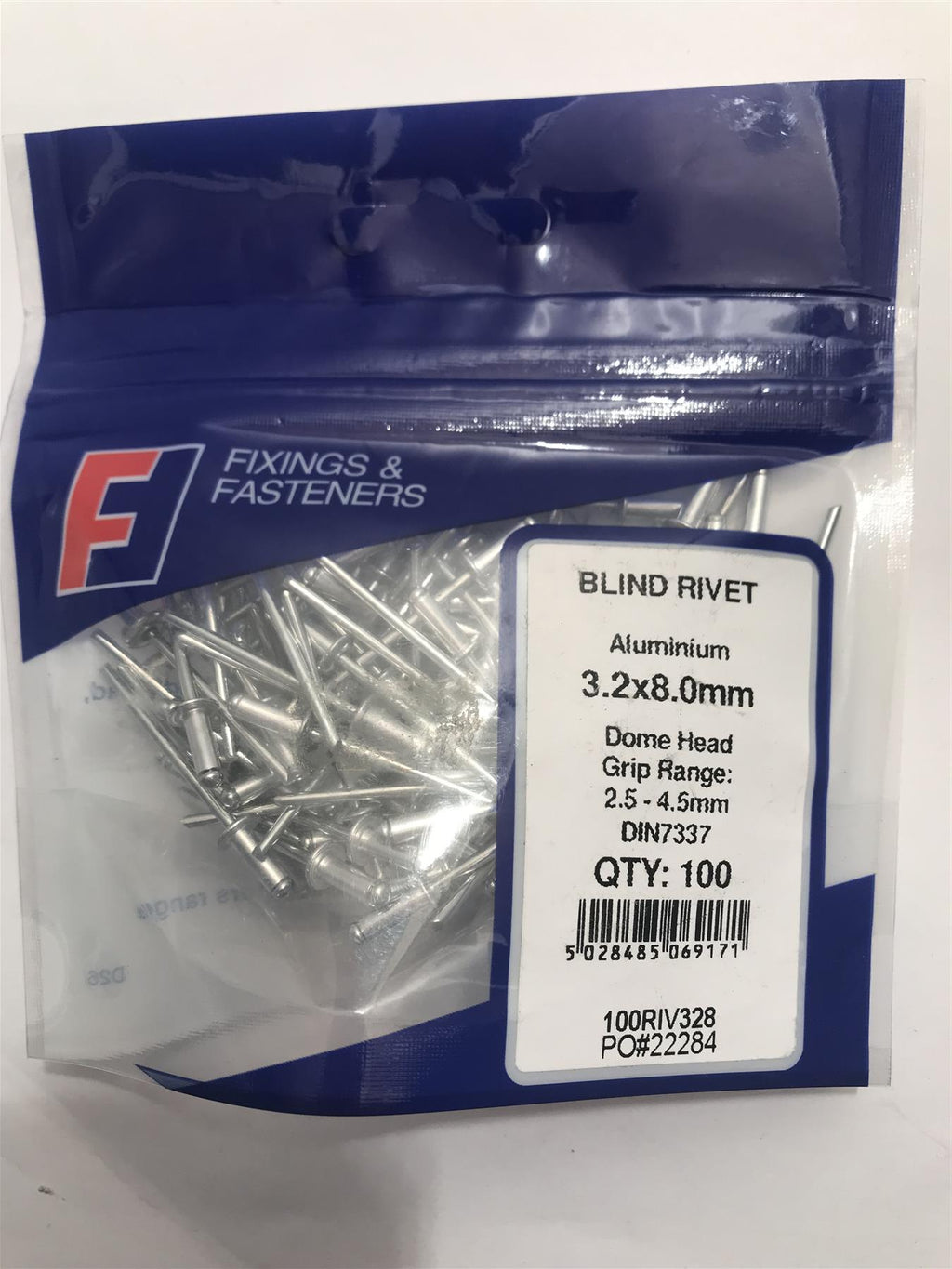 Forgefix Aluminium Dome Head Blind Rivet 3.2 x 8.0mm  (Pk 100) 100RIV328