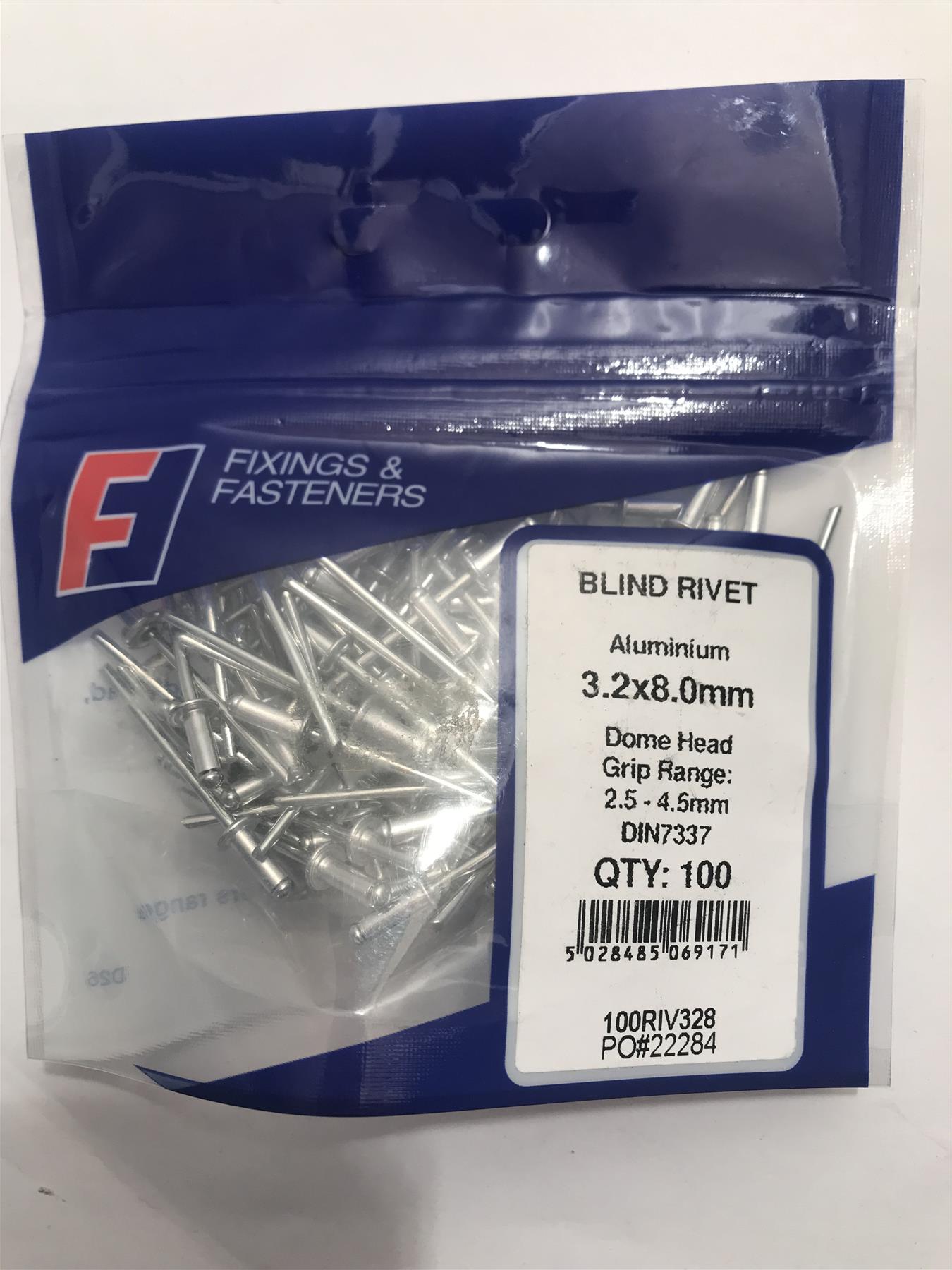 Forgefix Aluminium Dome Head Blind Rivet 3.2 x 8.0mm  (Pk 100) 100RIV328