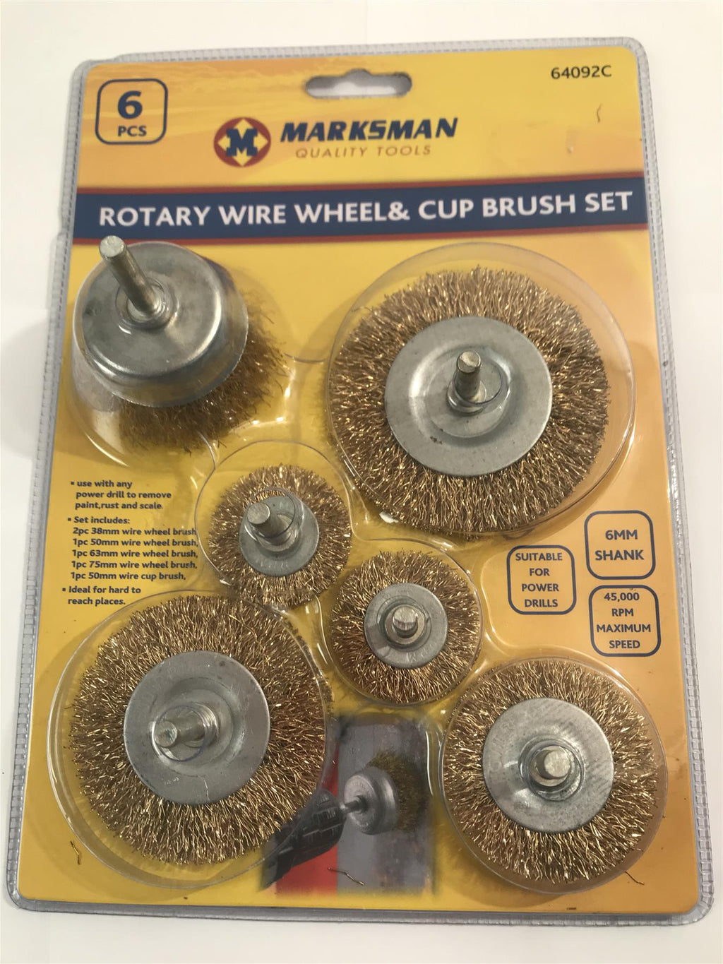 Marksman 6pc Rotary Wire Wheel & Cup Brush Set 64092C