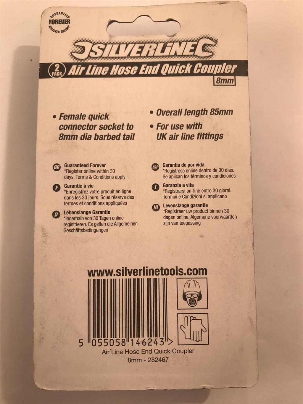 Silverline 2pk Air Line Hose End Quick Coupler 8mm  282467