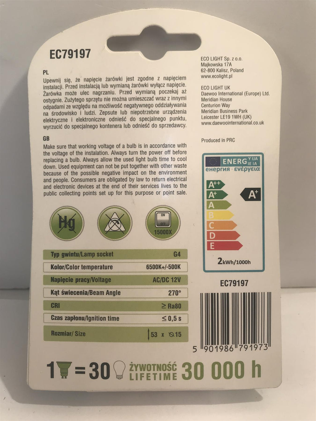 Ecolight G4 20W 190lm 270° KED Bulb  EC79197