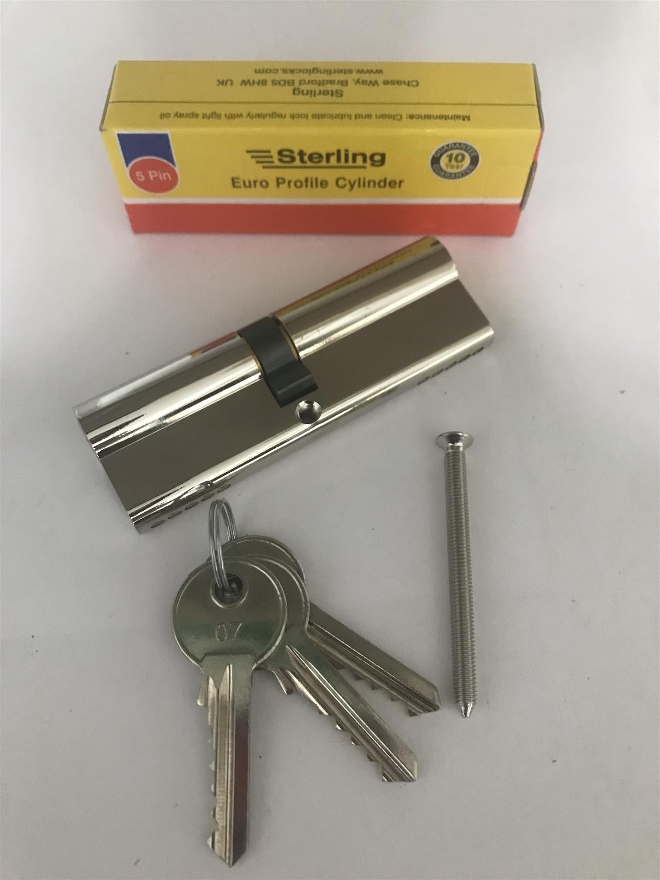 Sterling EPN4550 Double Euro 5 Pin Cylinder 95mm (45x50), Polished Nickel