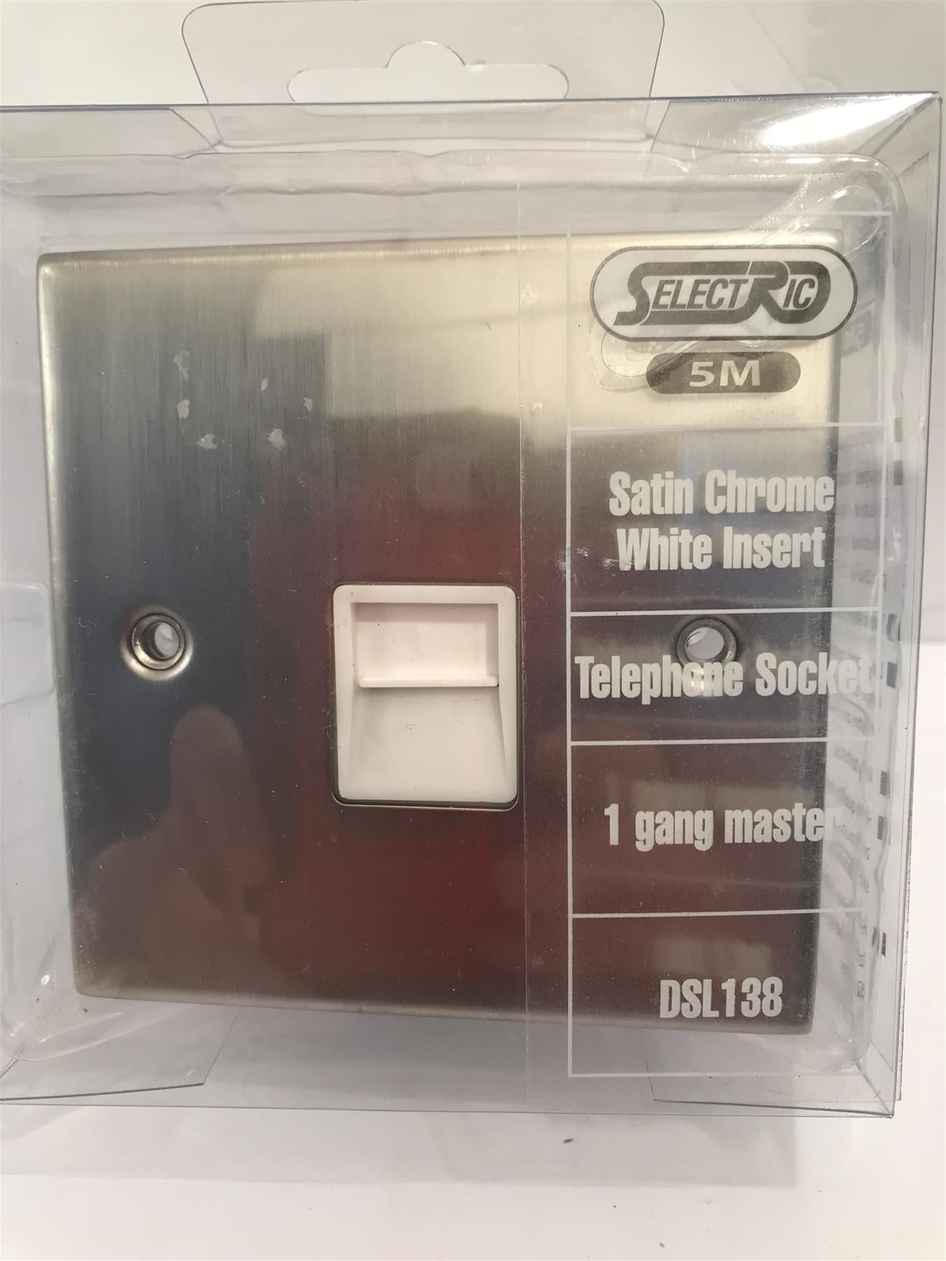 Satin Chrome White Insert Telephone Socket 1 Gang Master DSL138