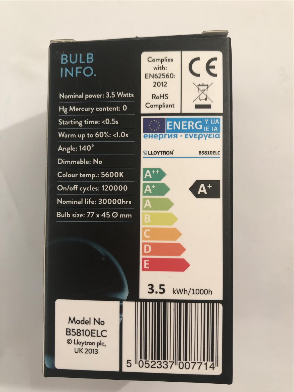 Lloytron  3.5w 250lm LED Long Life Bulb E27-CW 5600K (Cool White)  B5810ELC