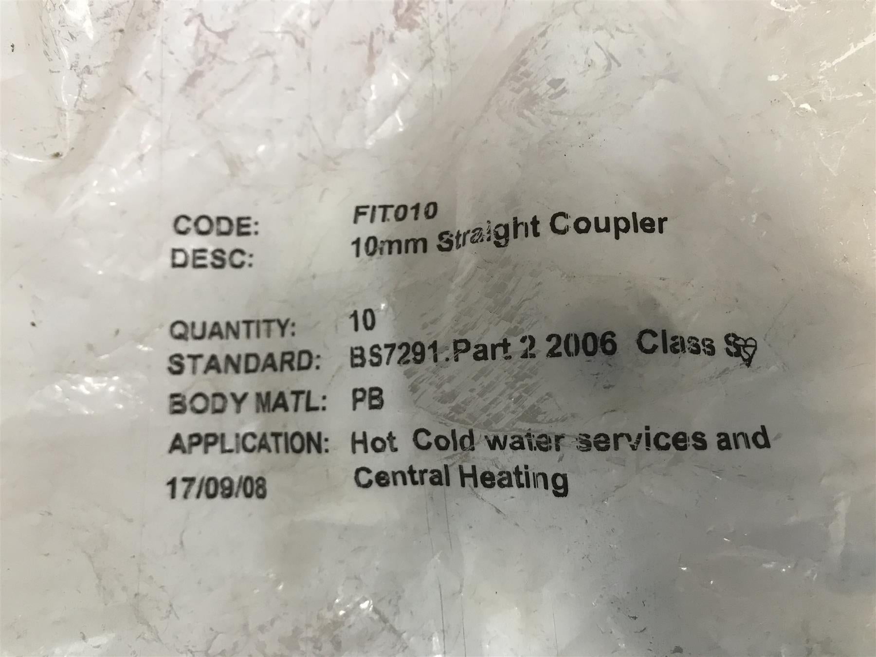 PolyFit 10mm Straight Coupler Fit010 10 Pack