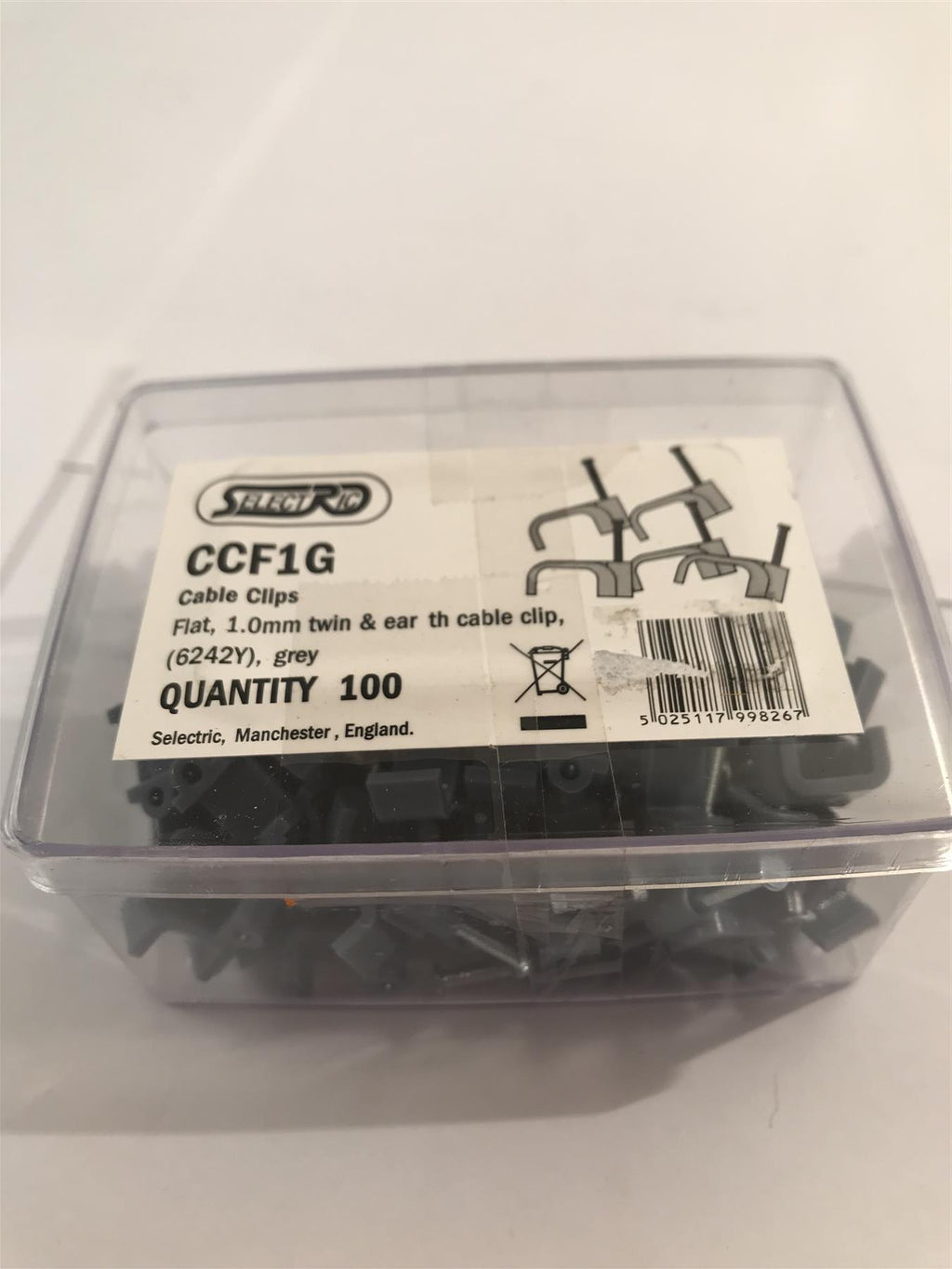 Selectric  Flat 1mm Twin & Earth Cable Clip Grey  x 100  CCF1G
