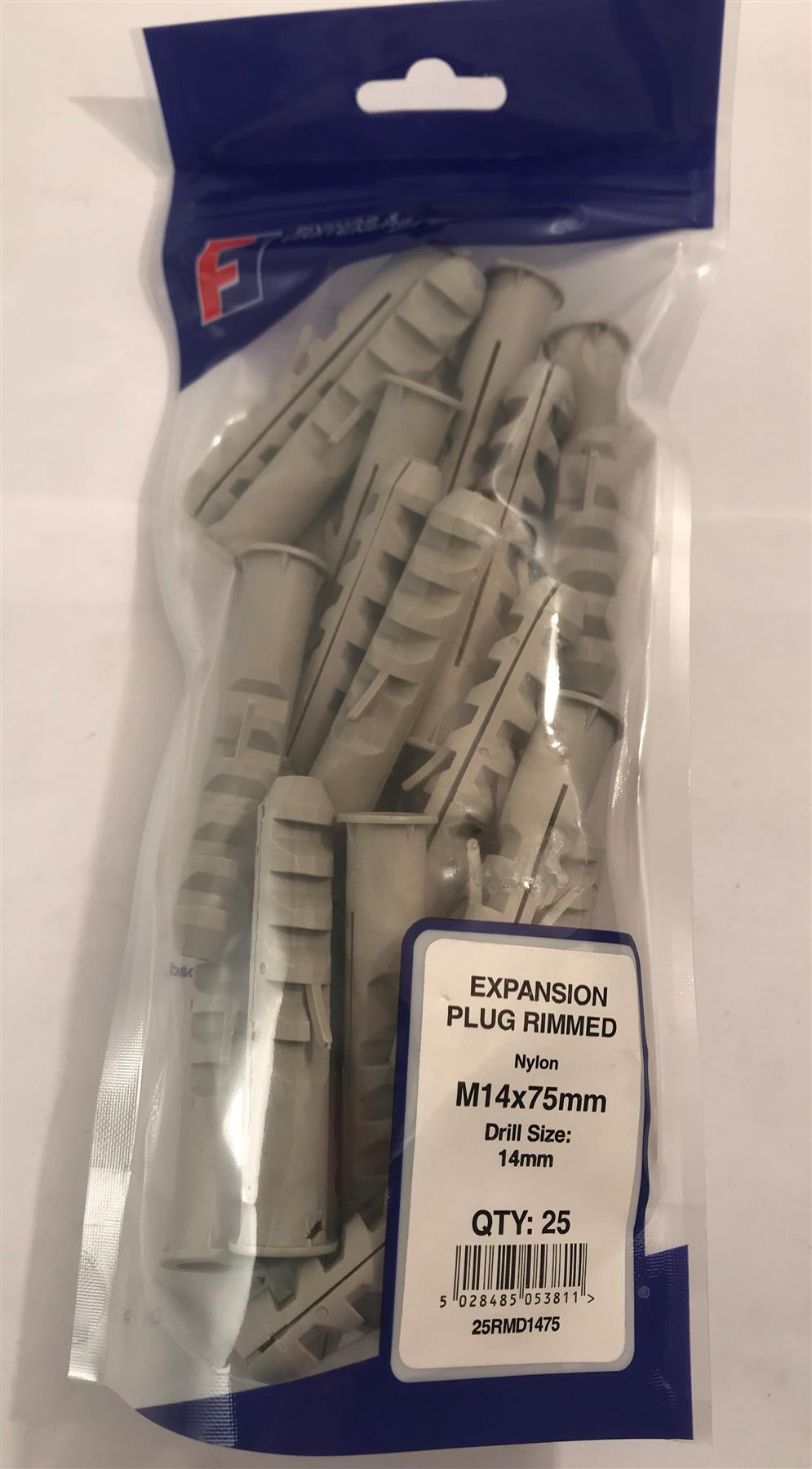 Forgefix Nylon Expansion Wall Plug Rimmed  M14 x 75mm  (25 Pack)  25RMD1475