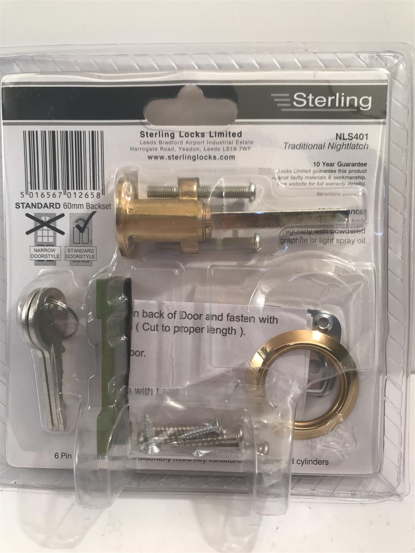 Sterling Standard Nightlatch 6 Pin Cylinder  Green NLS401
