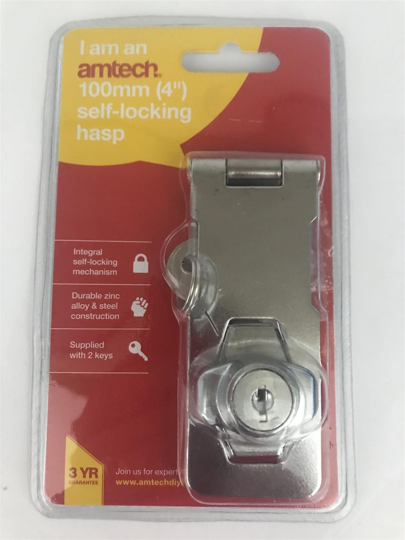 Amtech 100mm (4") Self-Locking Hasp with 2 Keys  T1895