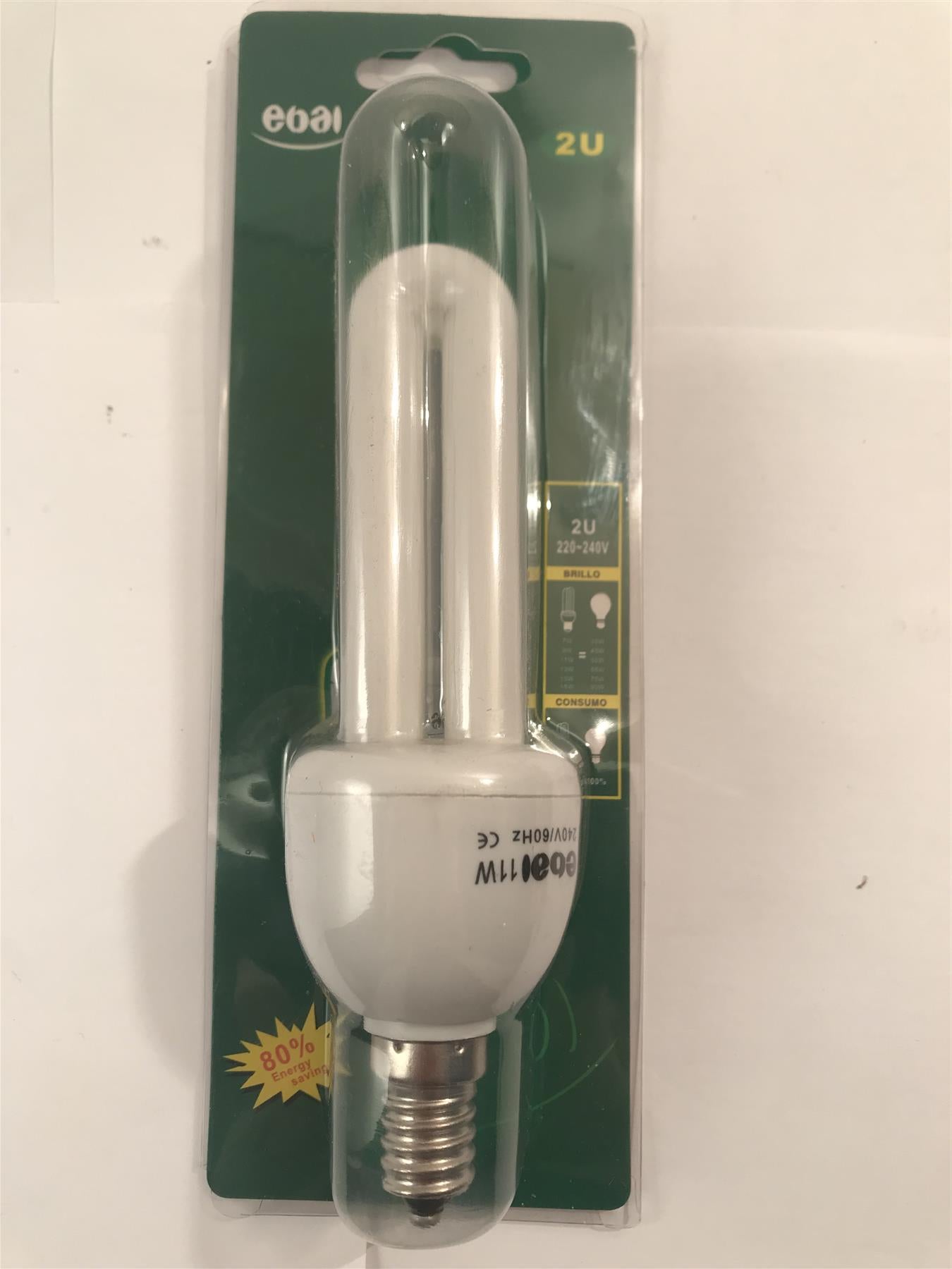 2U 11W E14 Energy Saving Lamp White