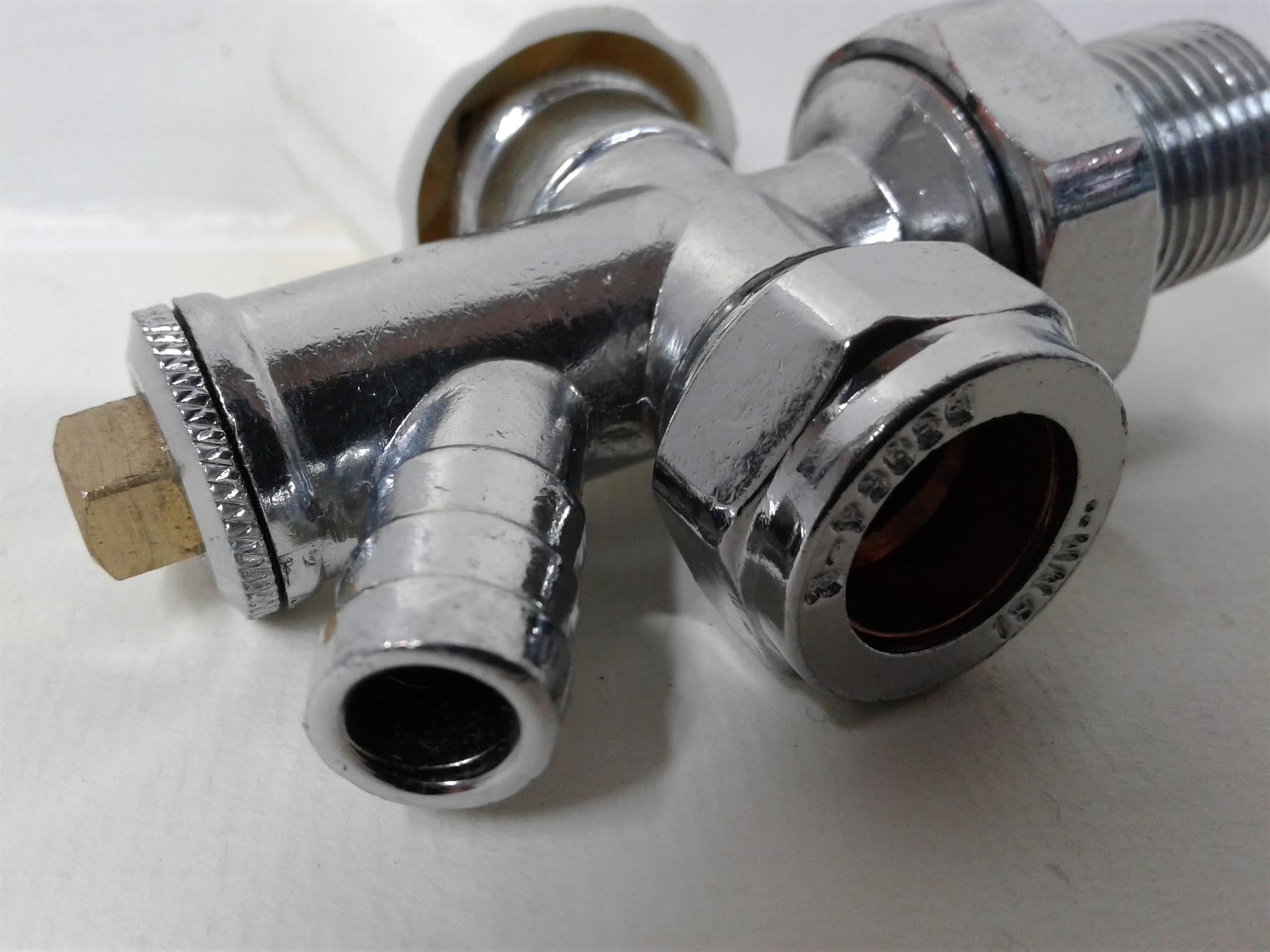 New Chrome 15mm Angled Radiator Valve Drain-Off Outlet 1/2" Lockshield