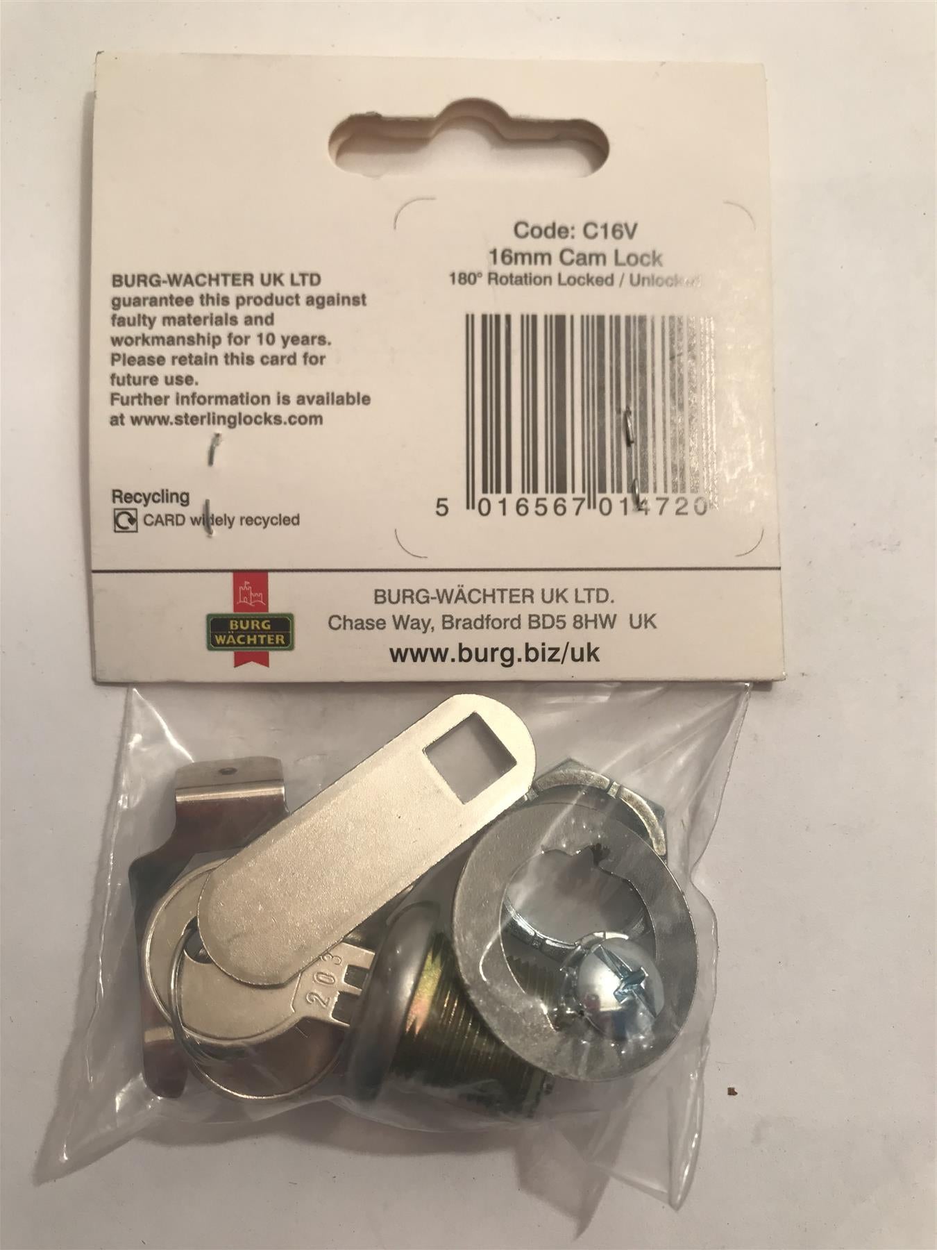 Sterling Cam Lock 16mm C16V