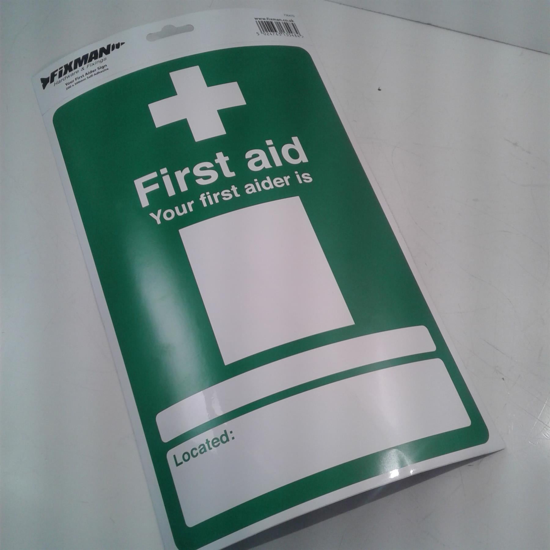 Fixman Your First Aider Adhesive Sign 200 x 300mm