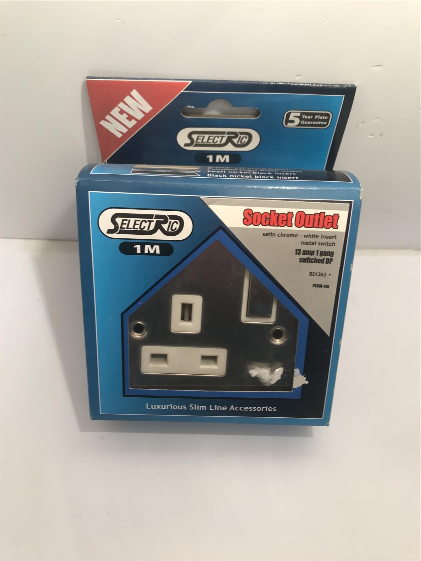 13amp 1 Gang Satin Chrome White Insert Metal DP Switch Socket Slim FSCM-110