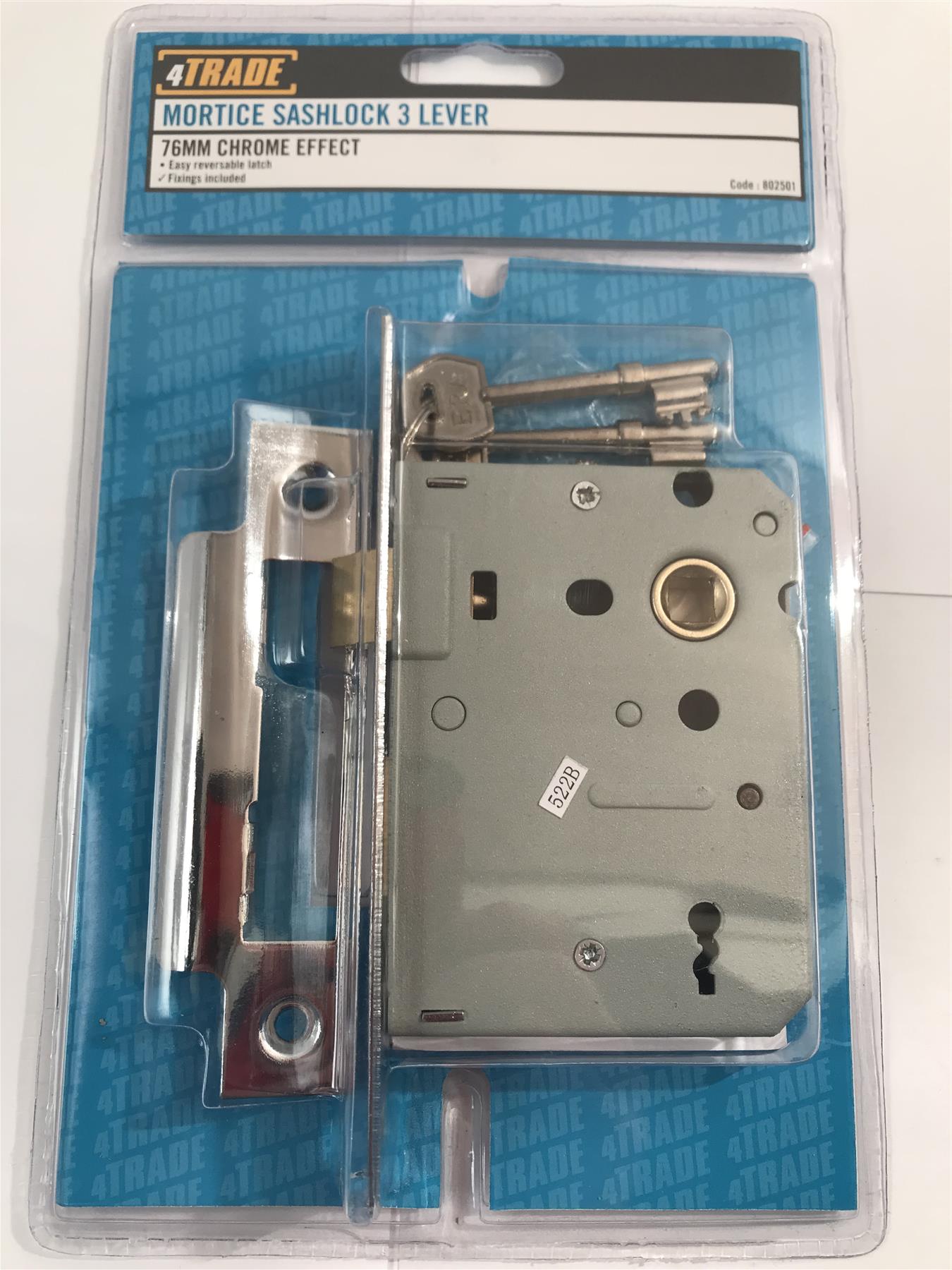 4Trade Mortice Sashlock 3 Lever 76mm Chrome Effect 802501