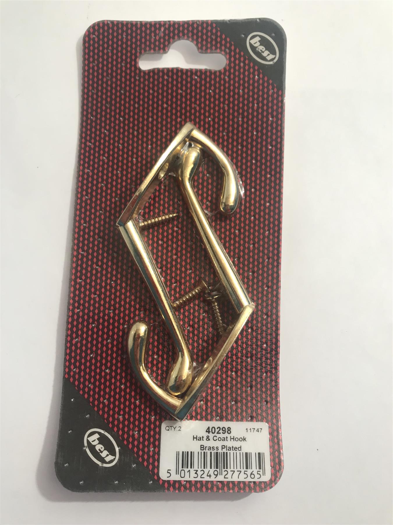 Best Hat & Coat Hook Brass Plated  (2 Pack) 40298