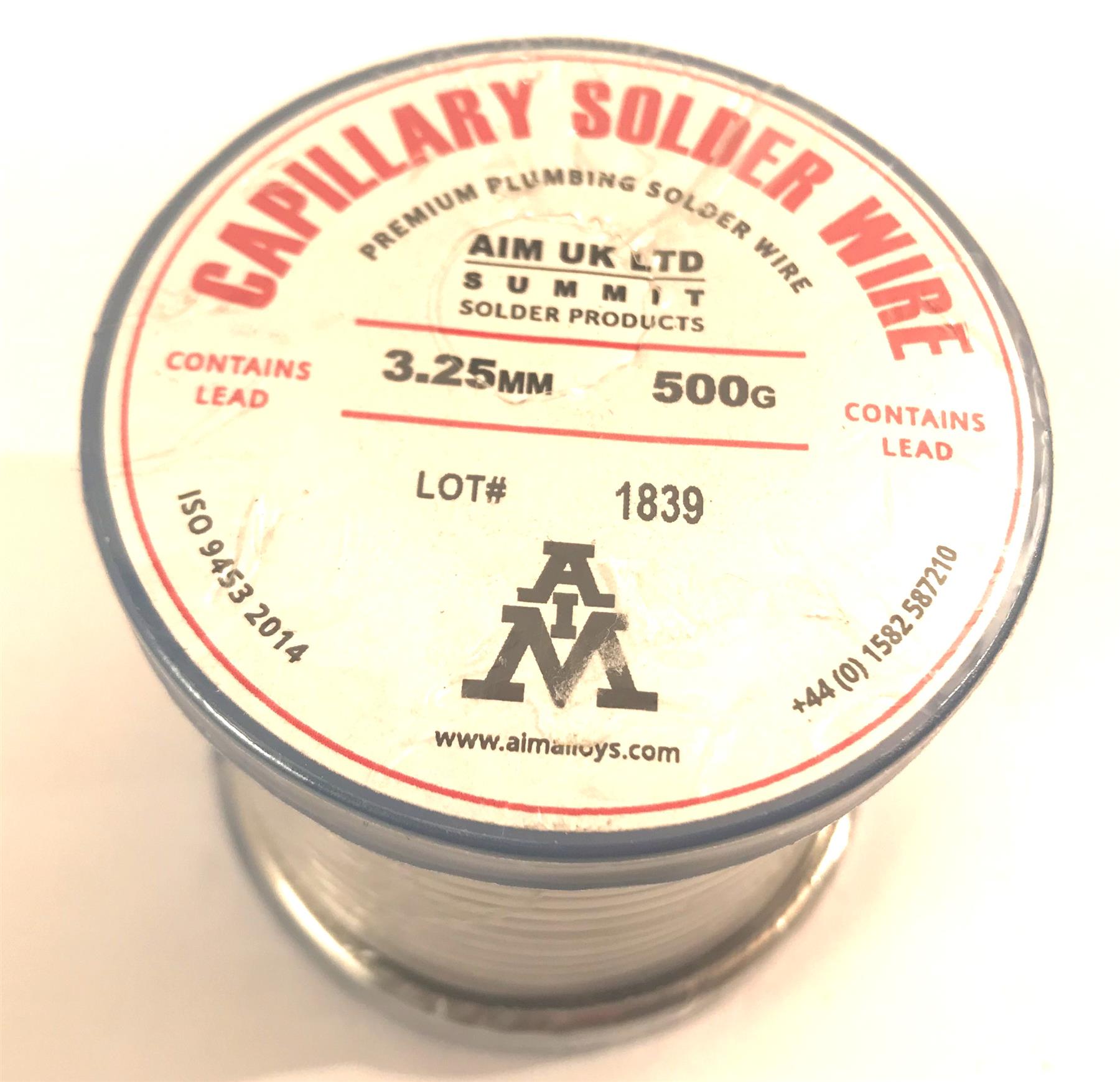 Capillary Premium Plumbing Lead Solder Wire 3.25mm, 500 grams