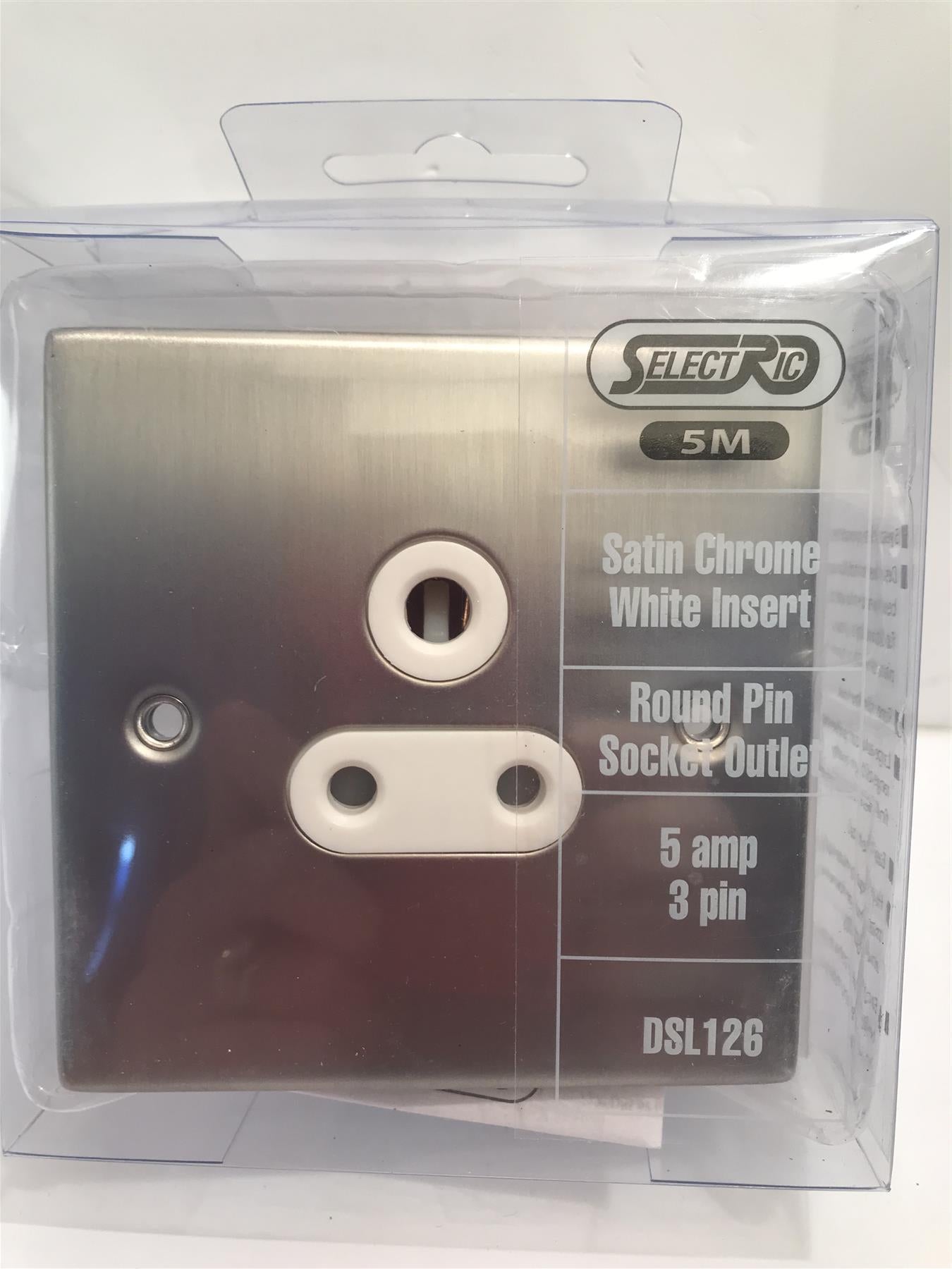 5amp 3 Pin Satin Chrome White Insert Round Pin ~Socket Outlet DSL126