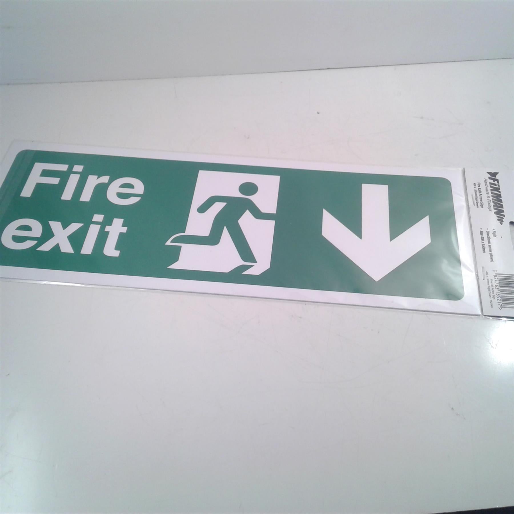 Fixman Fire Exit Down Arrow Rigid Sign 400 x 150mm