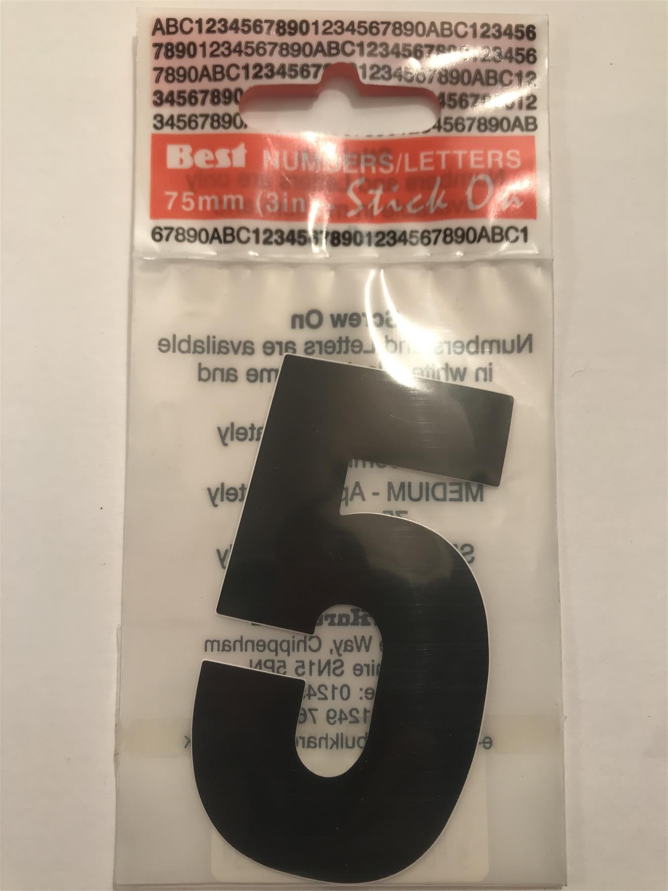 Black Number 5 Self Adhesive 1½" x 3"
