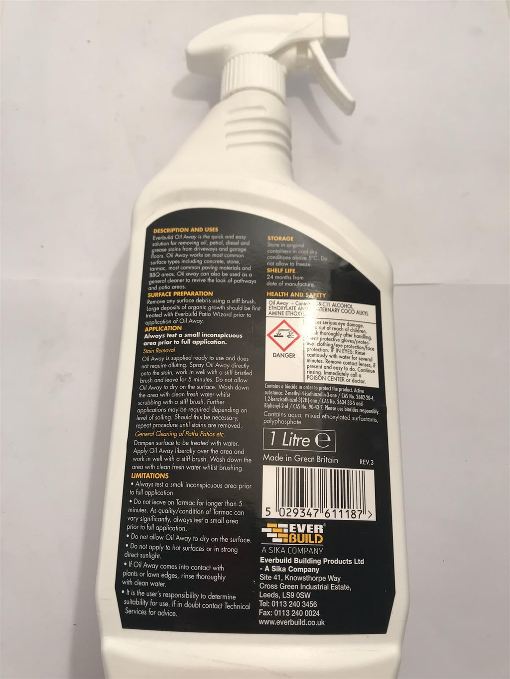 Everbuild OIL-AWAY Cleaner for Drives Paths Patios Spray 1 Litre