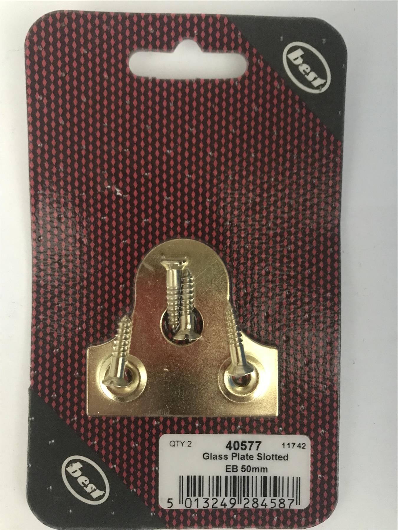 Best 50mm Glass Hanging Plate Slotted EB Brass (2 Pk) 40577