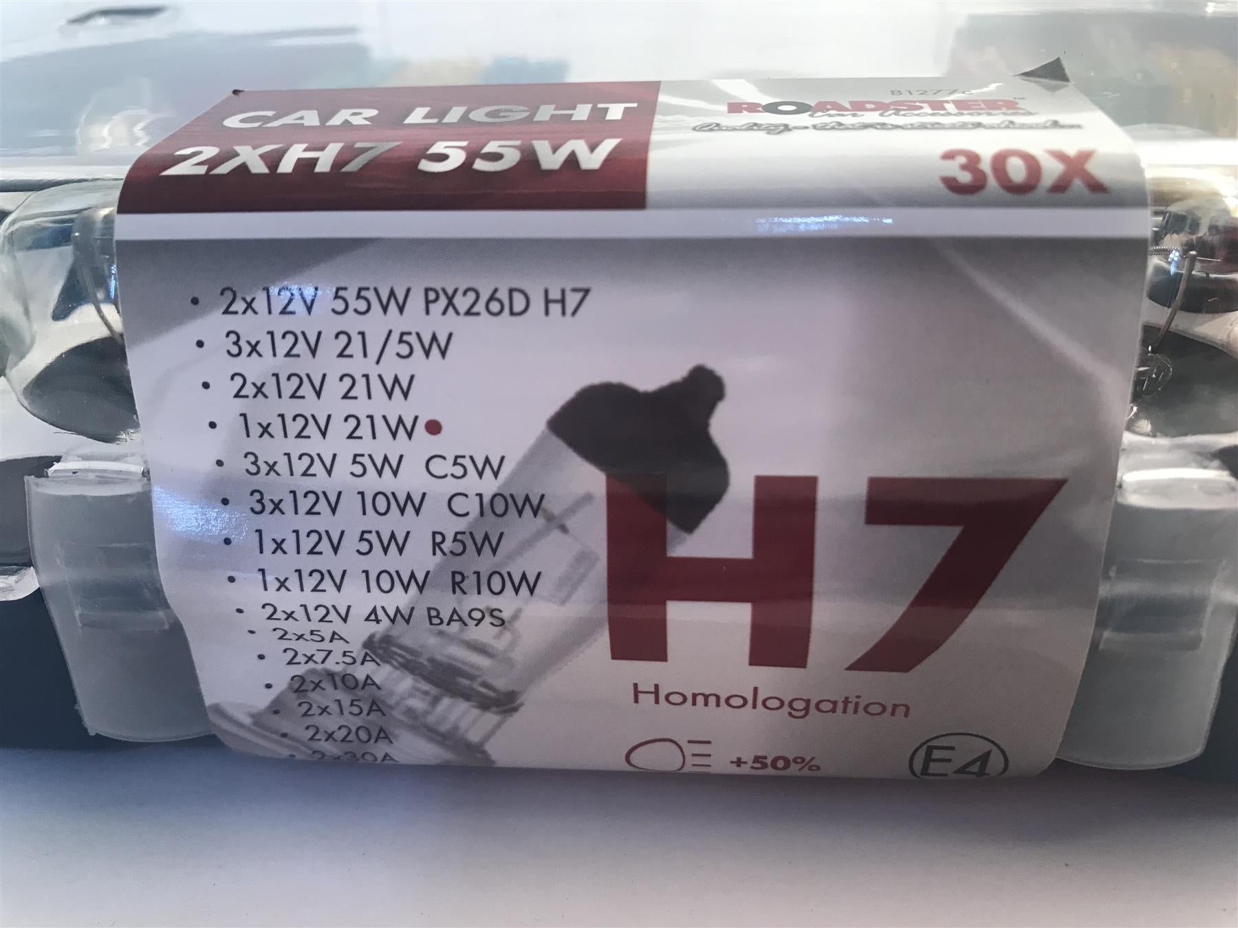 Roadster Car Light 2 x H7 55W Bulb & Fuse Kit (30pc)  81277c