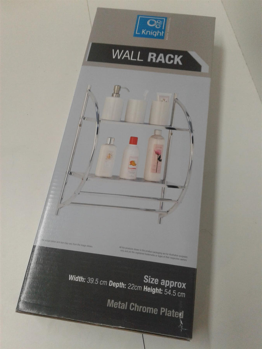 Knight Chrome Plated Wall Rack 2 Tier Shelf & 2 Towel Rails 39.5x22x54.5cm