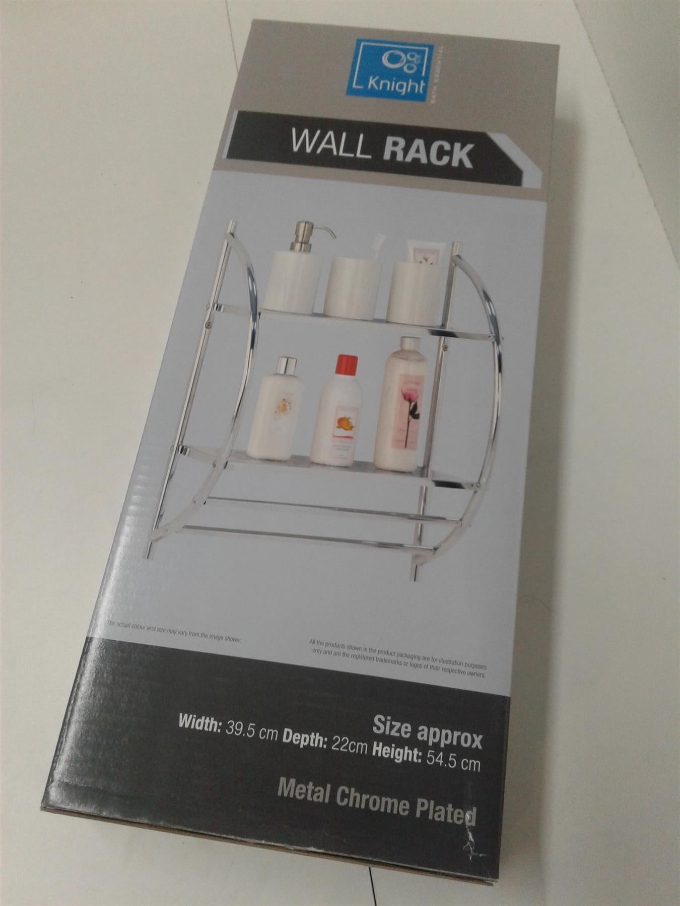 Knight Chrome Plated Wall Rack 2 Tier Shelf & 2 Towel Rails 39.5x22x54.5cm