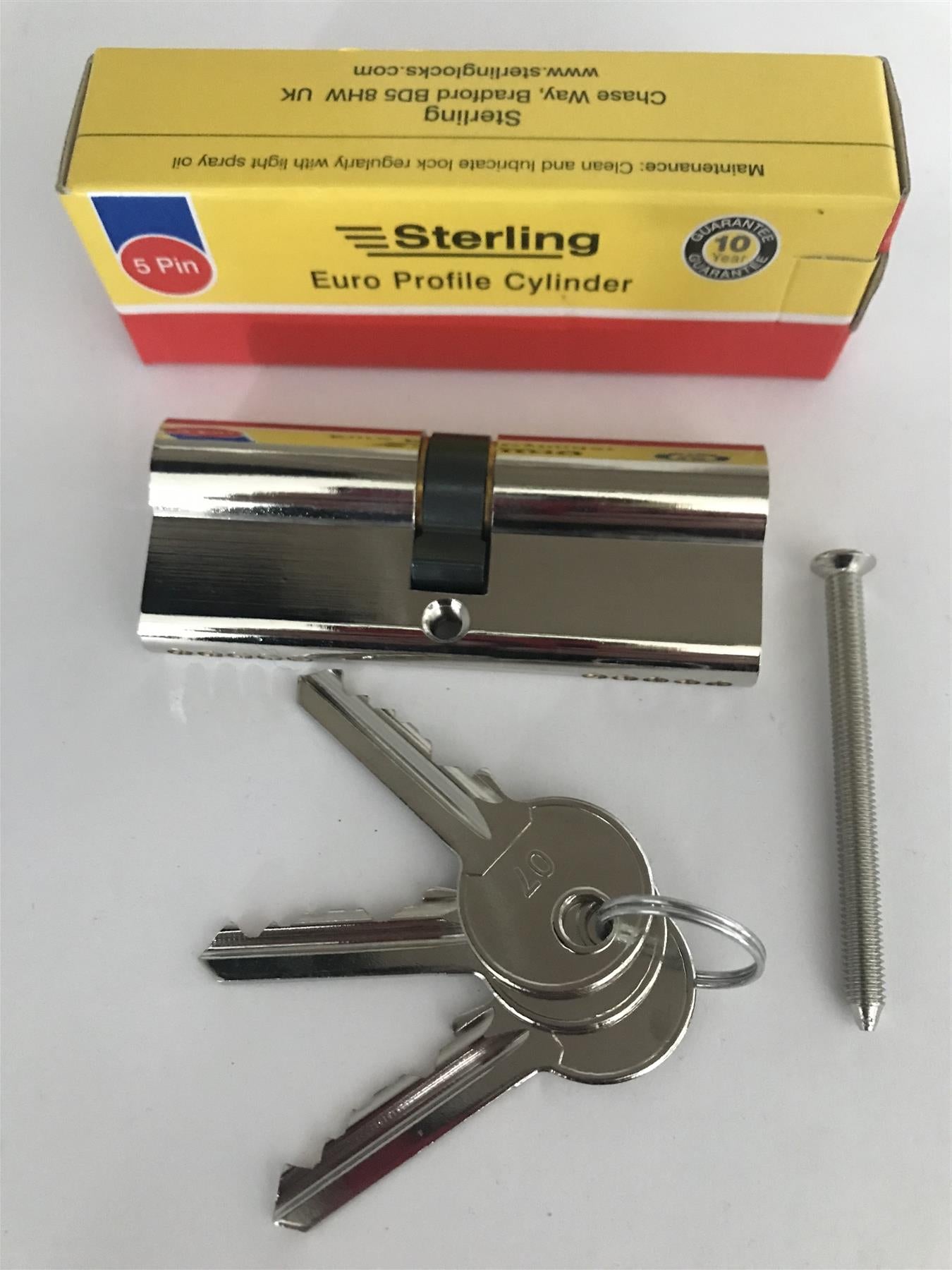 Sterling EPN4040 Double Euro 5 Pin Cylinder 80mm (40x40), Polished Nickel