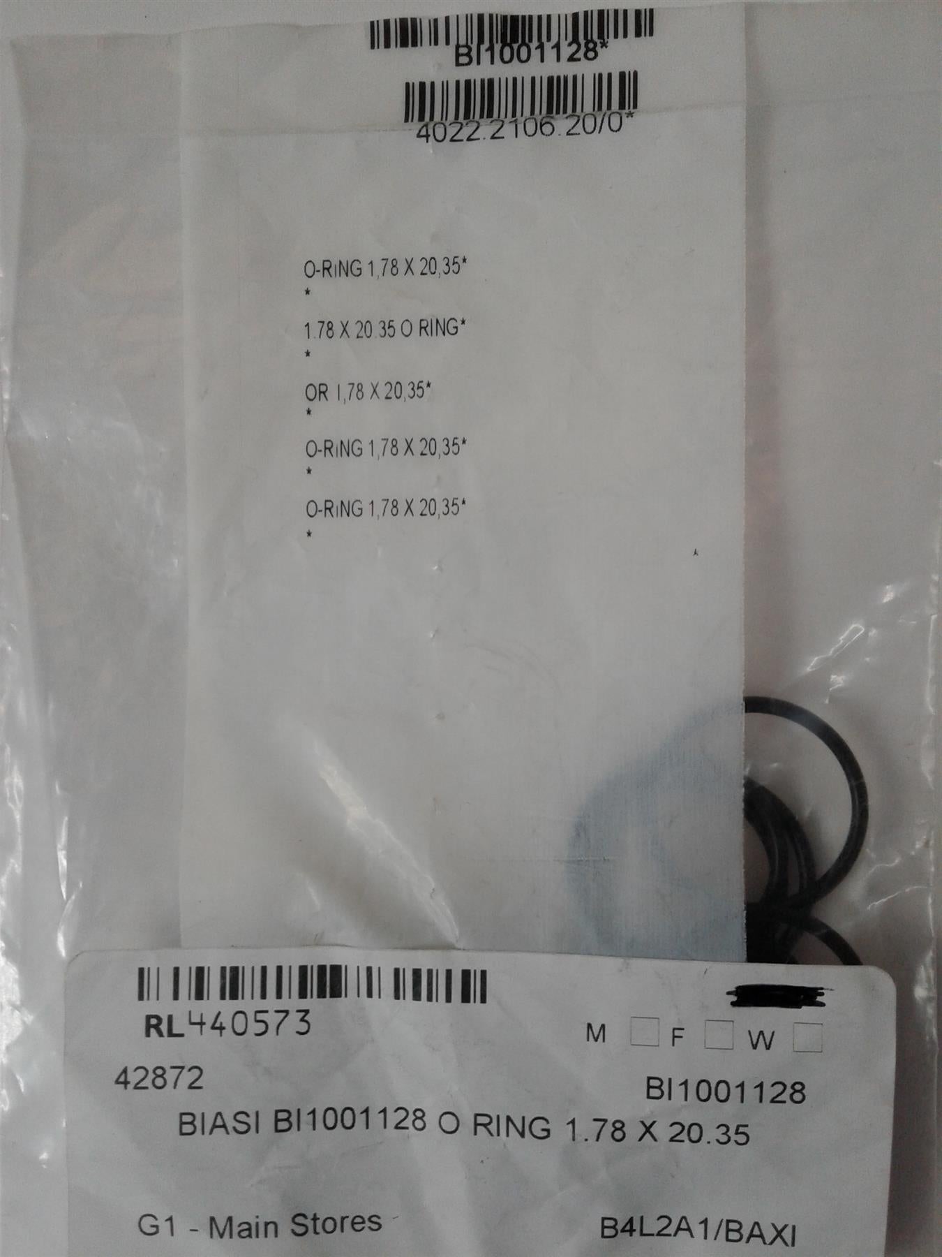 NEW Biasi BI1001128 O Ring (10 Pack) 20.35 X 1.78mm
