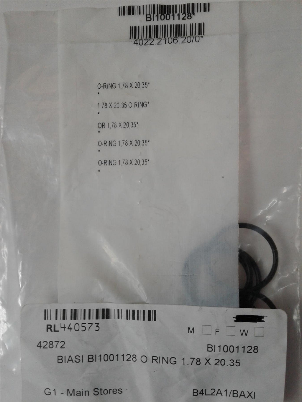NEW Biasi BI1001128 O Ring (10 Pack) 20.35 X 1.78mm