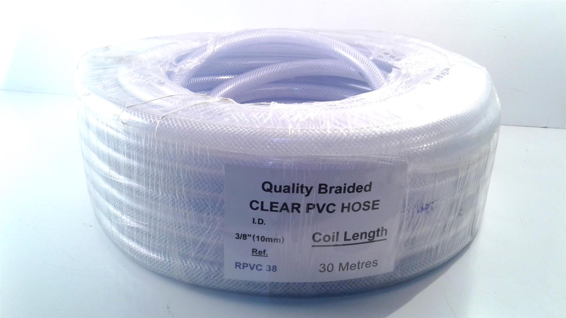 3/8" (10mm) Clear PVC Braided Hose 30m