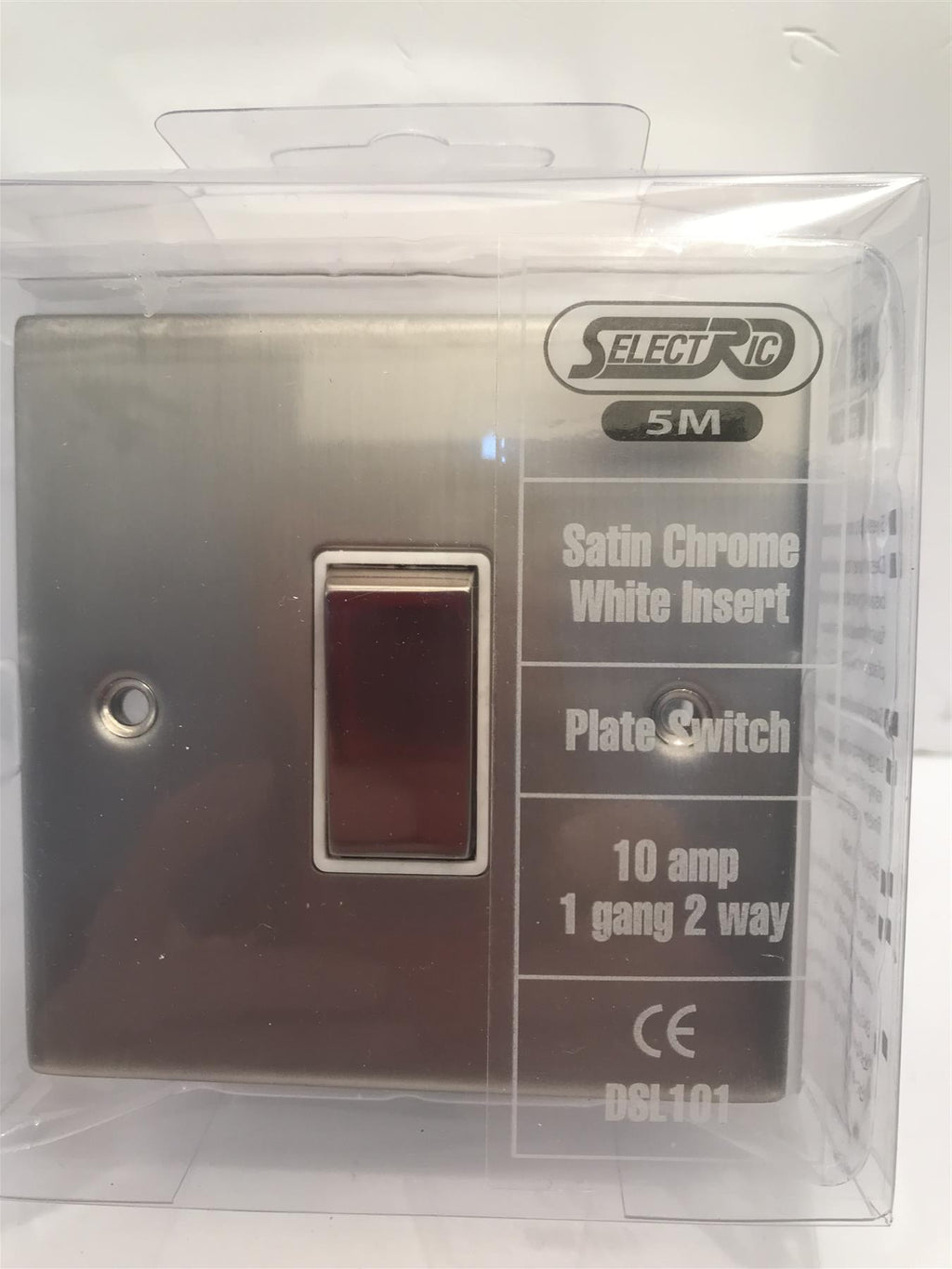 Satin Chrome 1 Gang 10A 2 Way Switch with White Insert  DSL101