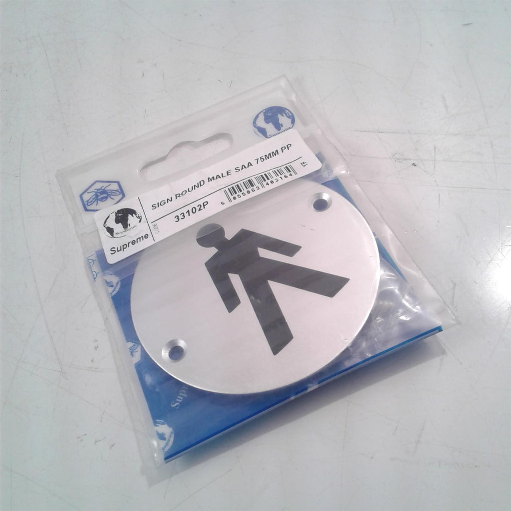 Supreme Round Male WC Sign with screws