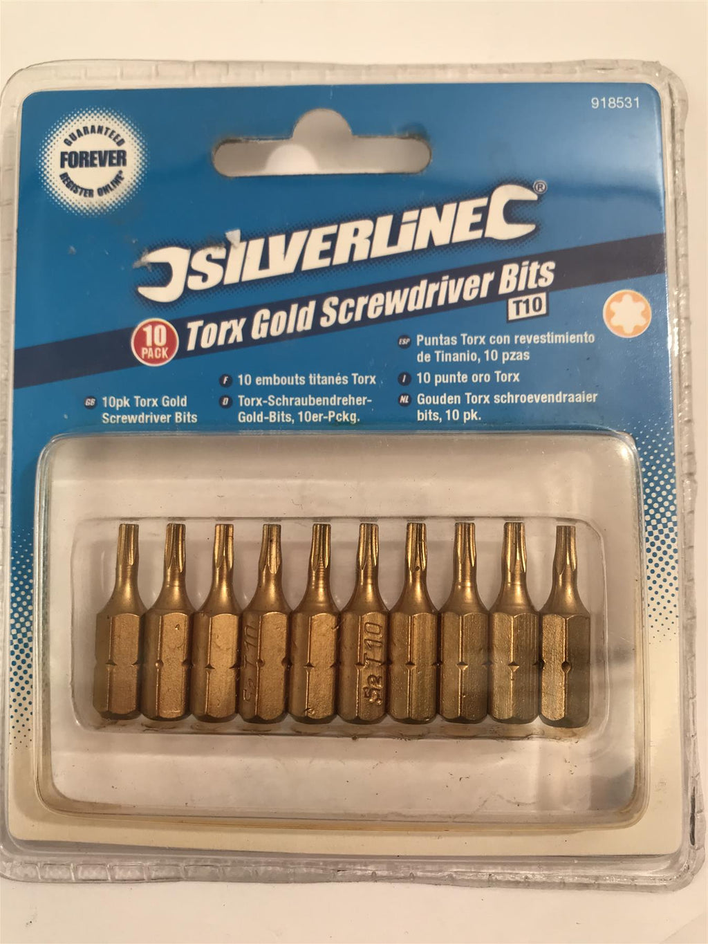 Silverline Torx Gold Screwdriver Bits T10 10 pack 1/4” Hex  918531