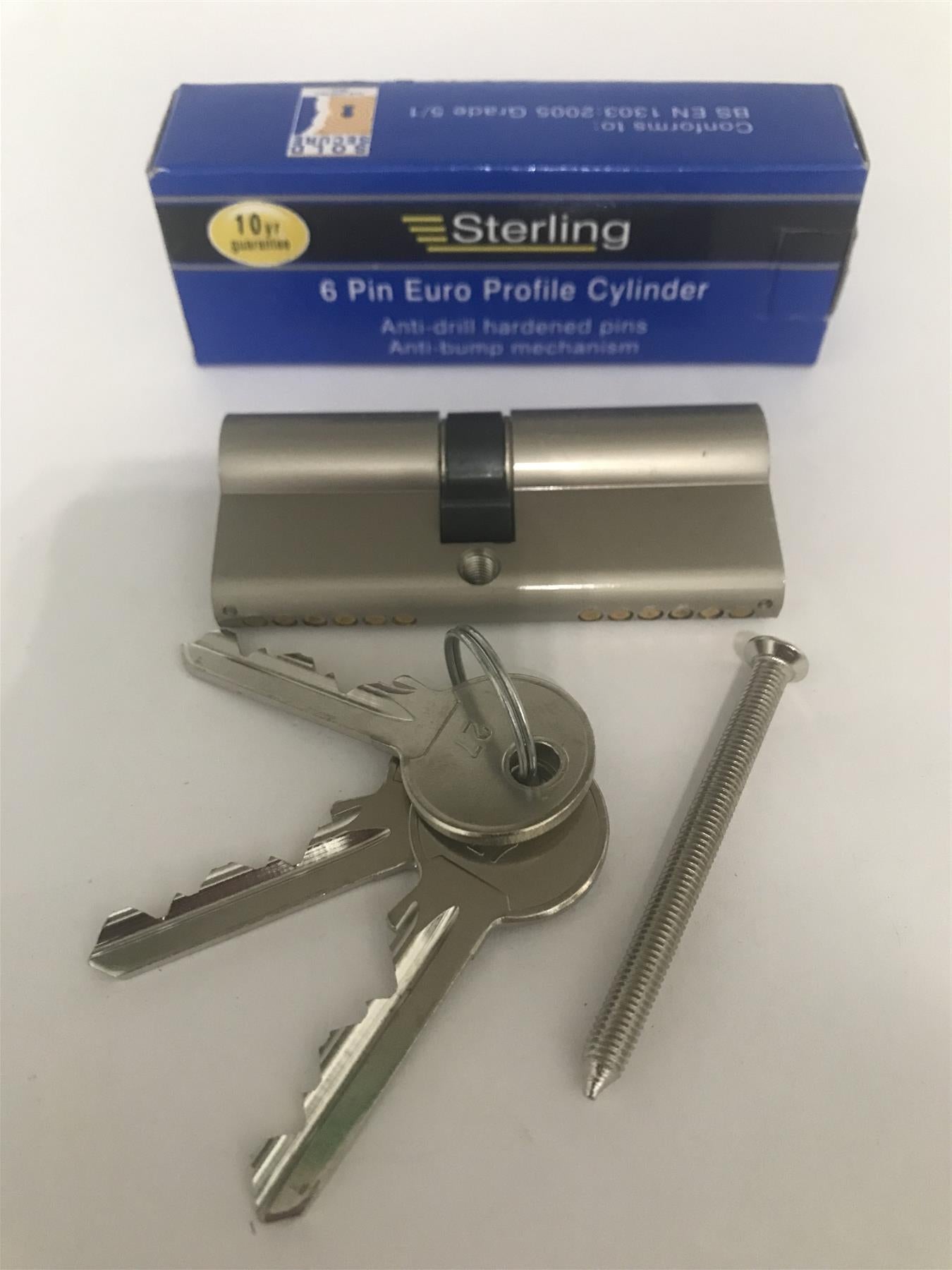 Sterling EPN3540H Euro Profile  6 Pin Cylinder 75mm (35x40), Satin Nickel