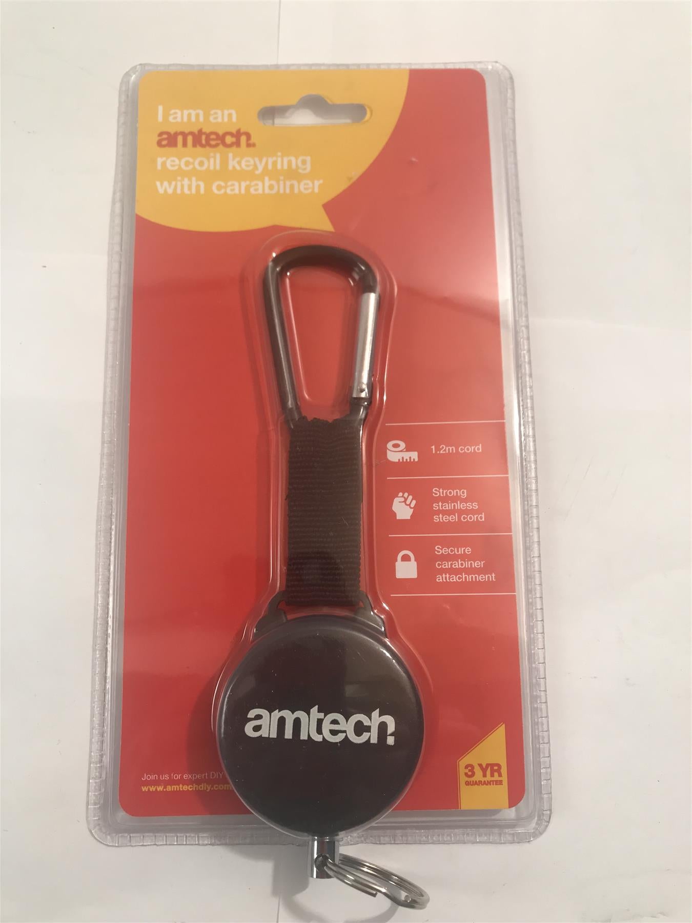 Amtech Recoil Keyring With Carabiner Card Holder Keys Ring Belt Clip Pull  S2928