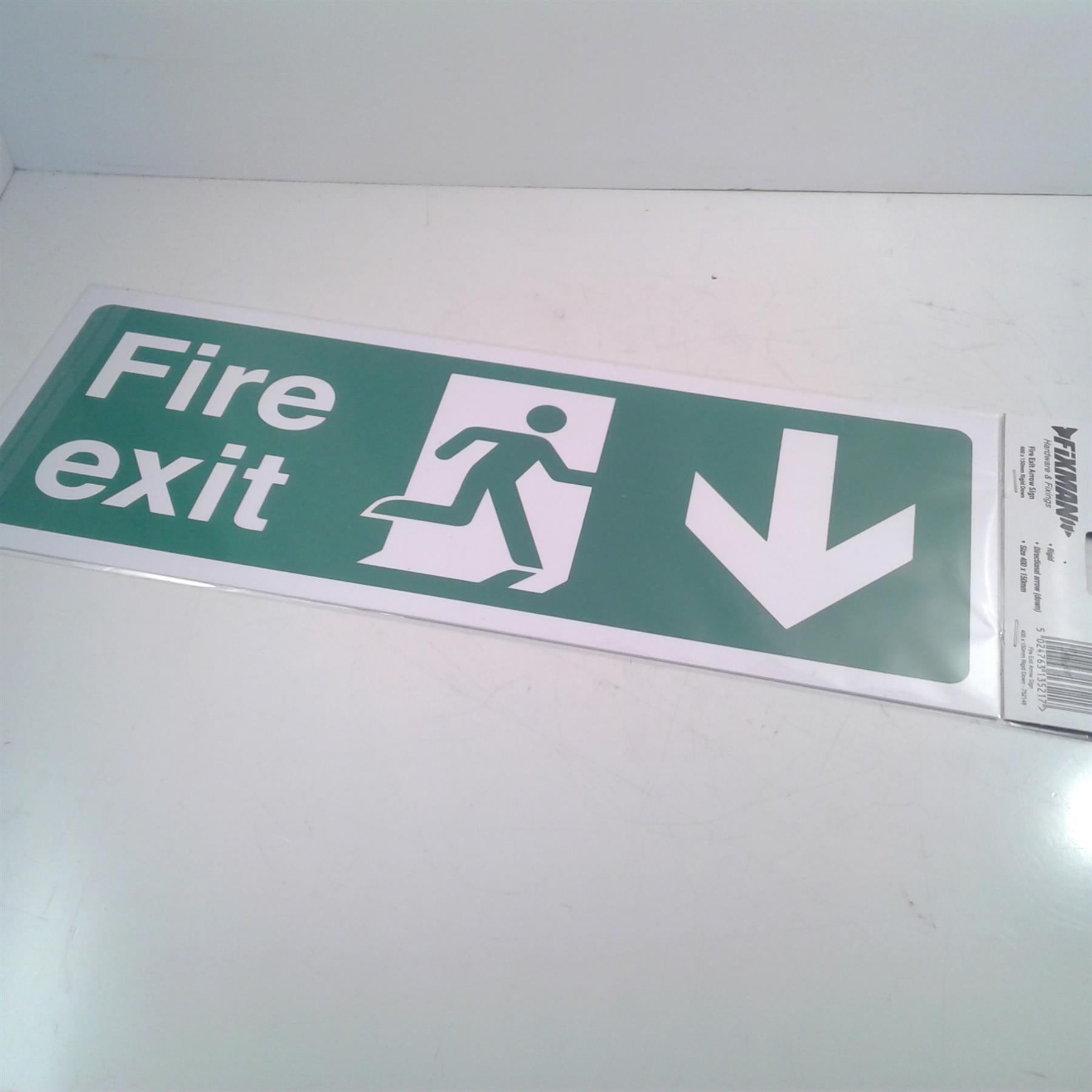 Fixman Fire Exit Down Arrow Rigid Sign 400 x 150mm
